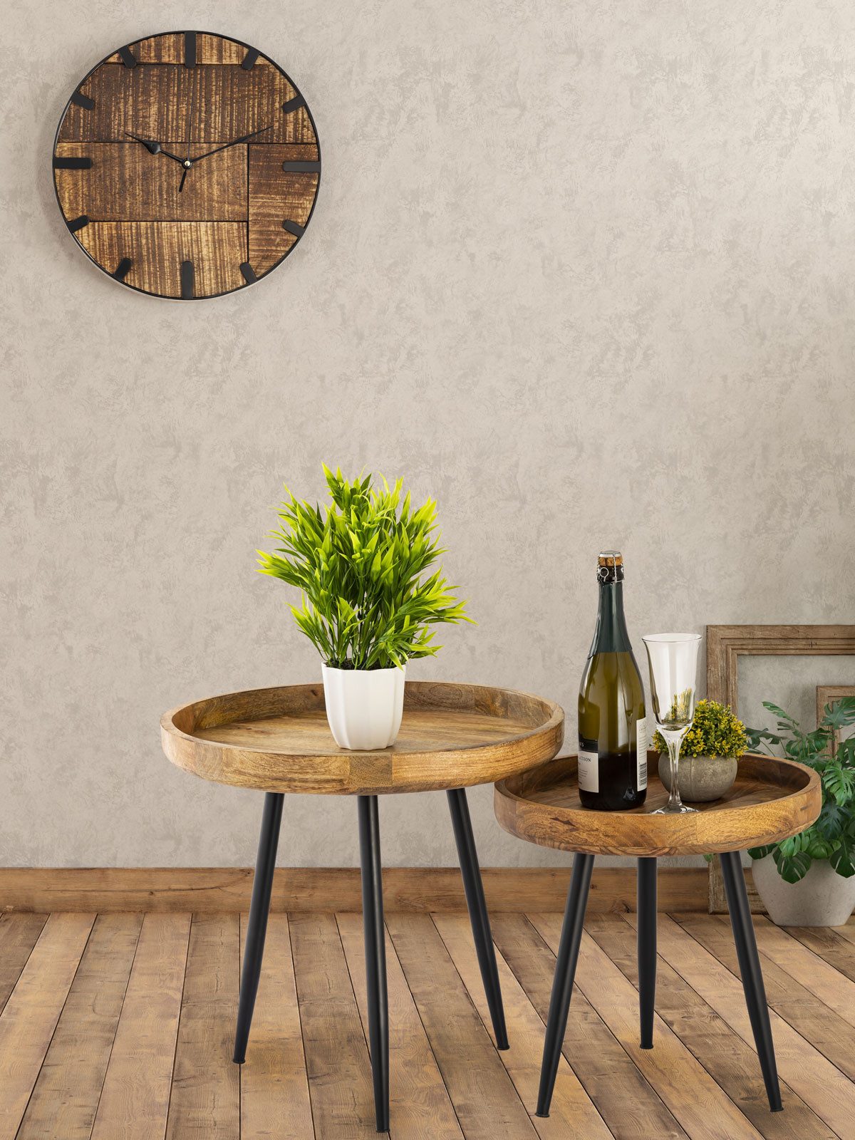 Amagohome Couchtisch Beistelltisch Holz rund Couchtisch günstig online kaufen