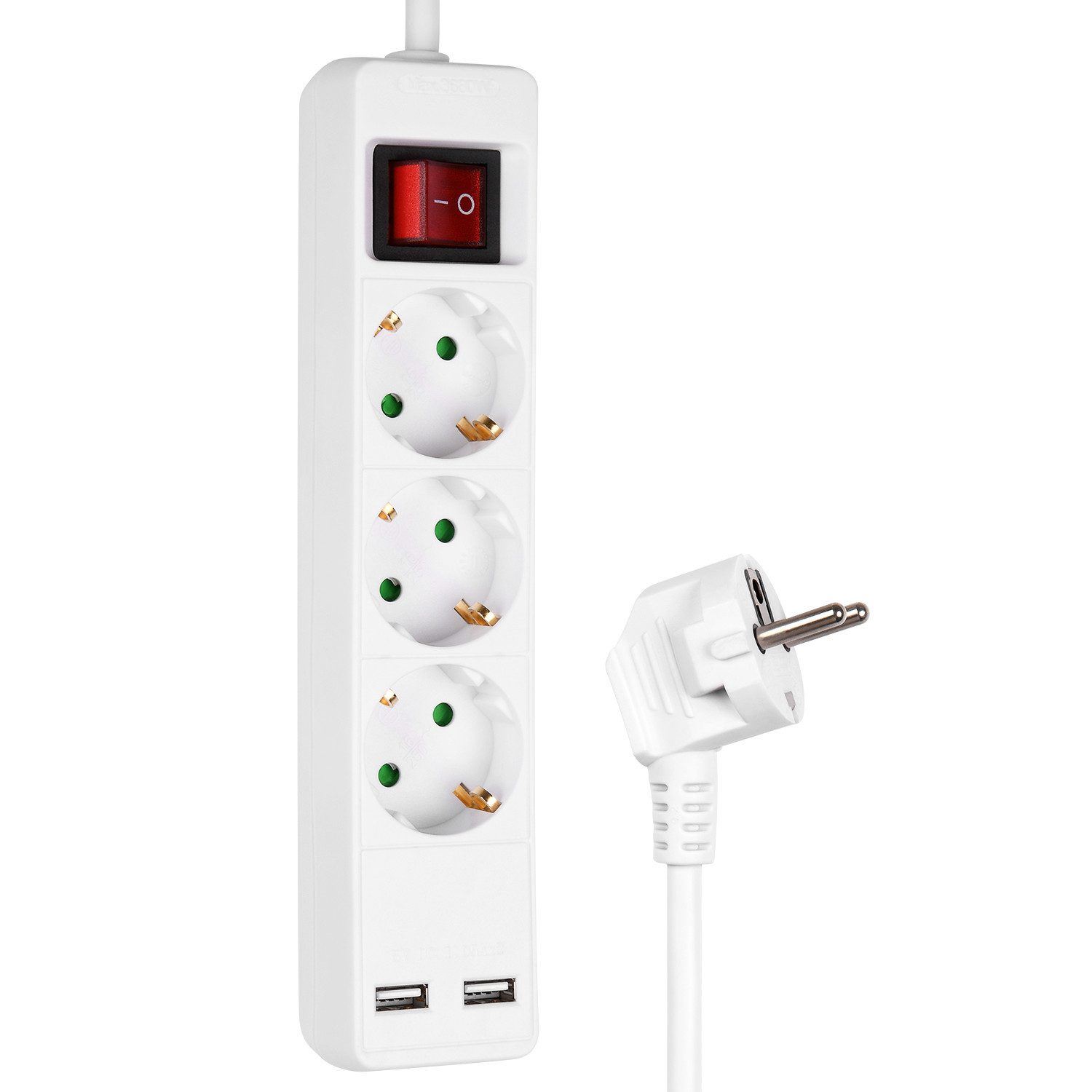 HEITECH HEITECH 3 fach Steckdosenleiste mit 2 USB Ports Steckdosenleiste