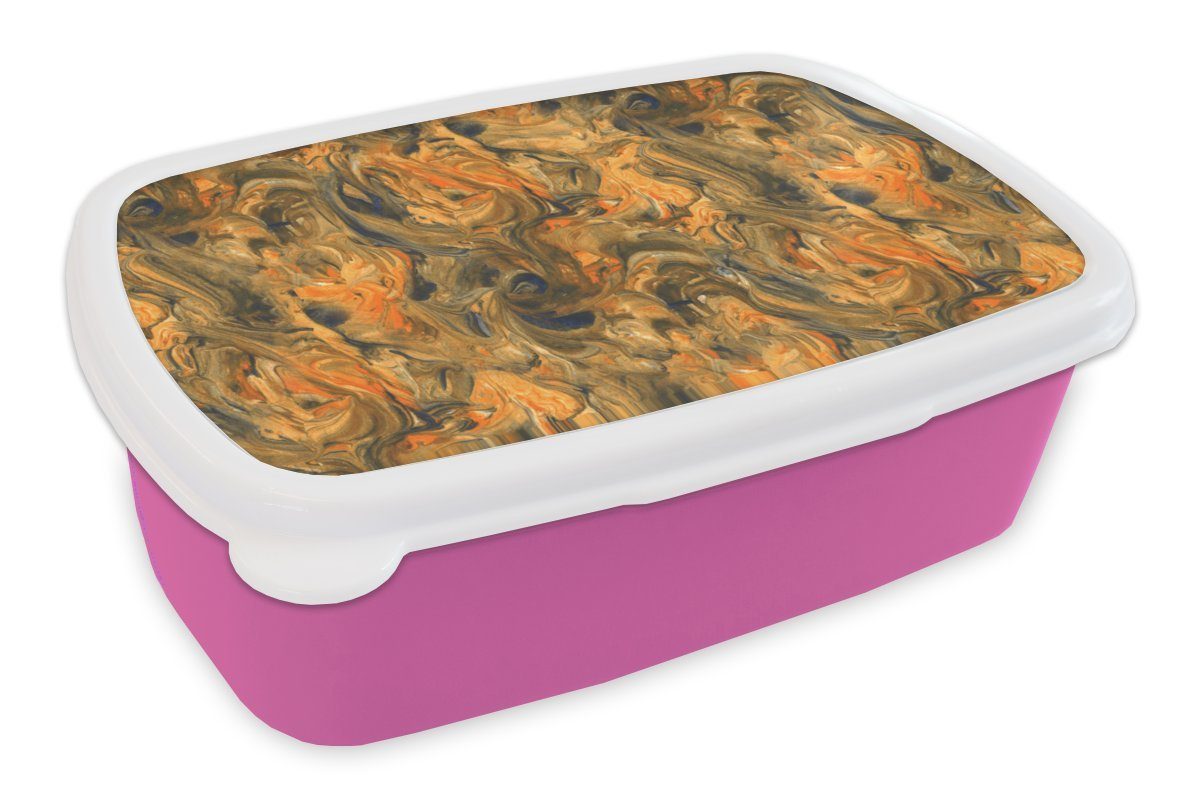 MuchoWow Lunchbox Farbe - Braun - Orange - Marmor - Design, Kunststoff, (2-tlg), Brotbox für Erwachsene, Brotdose Kinder, Snackbox, Mädchen, Kunststoff rosa