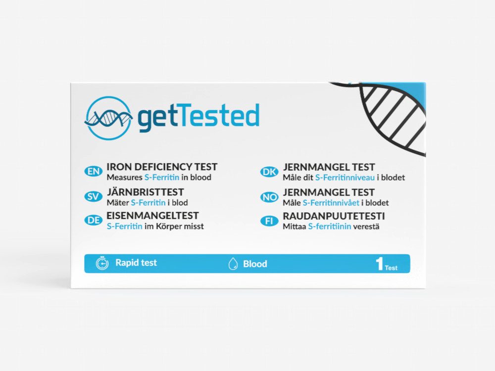 GetTested International AB Unverträglichkeitstest Eisenmangeltest – Ferritin Bluttest, 1 Messparameter, Testkit, 1-tlg., Ferritin Bluttest für zuhause, Ferritin Bluttest mit Ergebnis nach ca. 5 Minuten