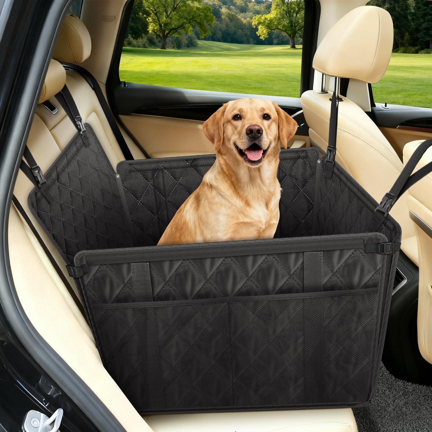 LuxusKollektion Hunde-Transportbox Hundeautositz Sicherheitsgurt wasserdicht rutschfest 26kg L Schwarz