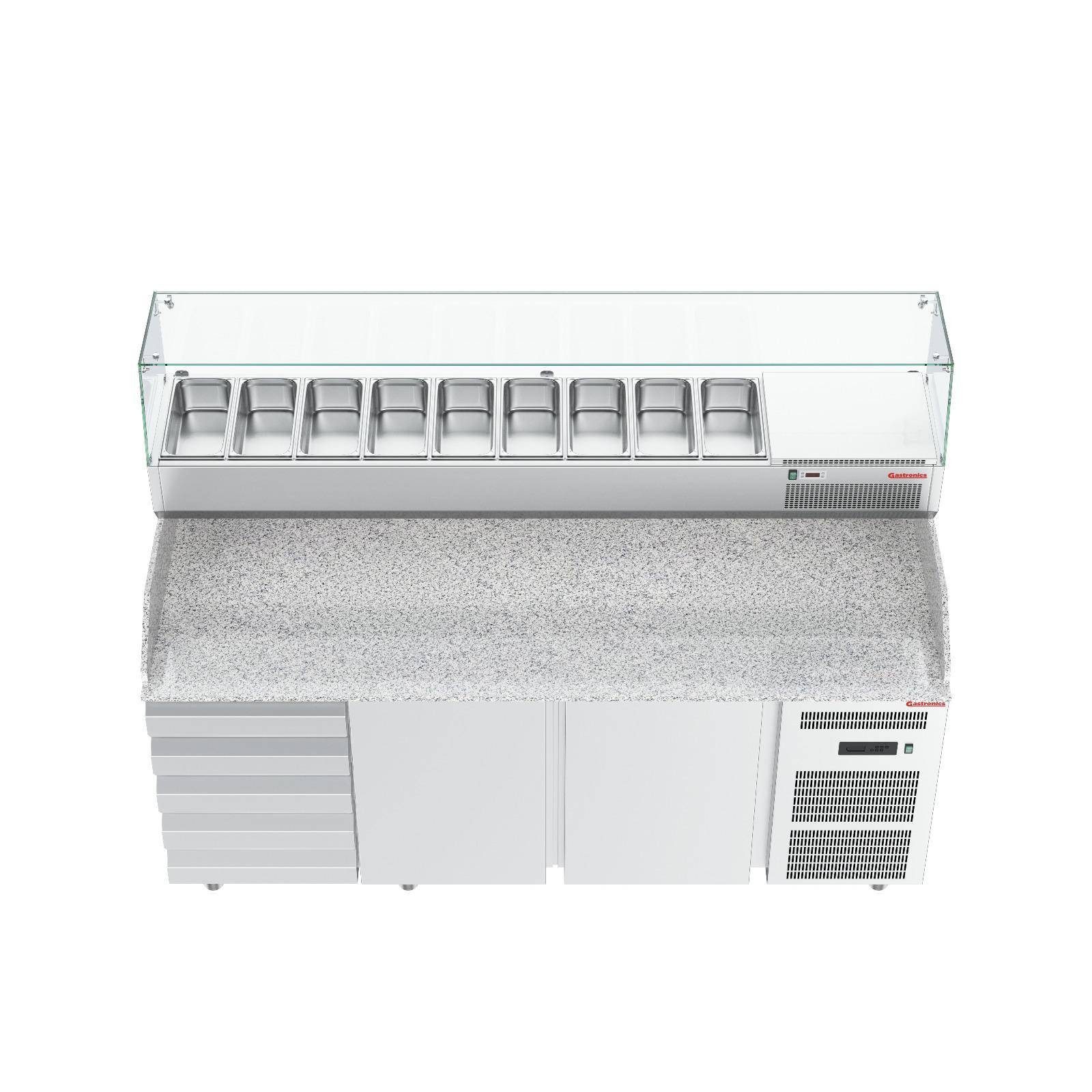 Gastronics Pizzaofen Pizzakühltisch Premium Kühltheke Granit, LED, 207 x 80 x 145 cm