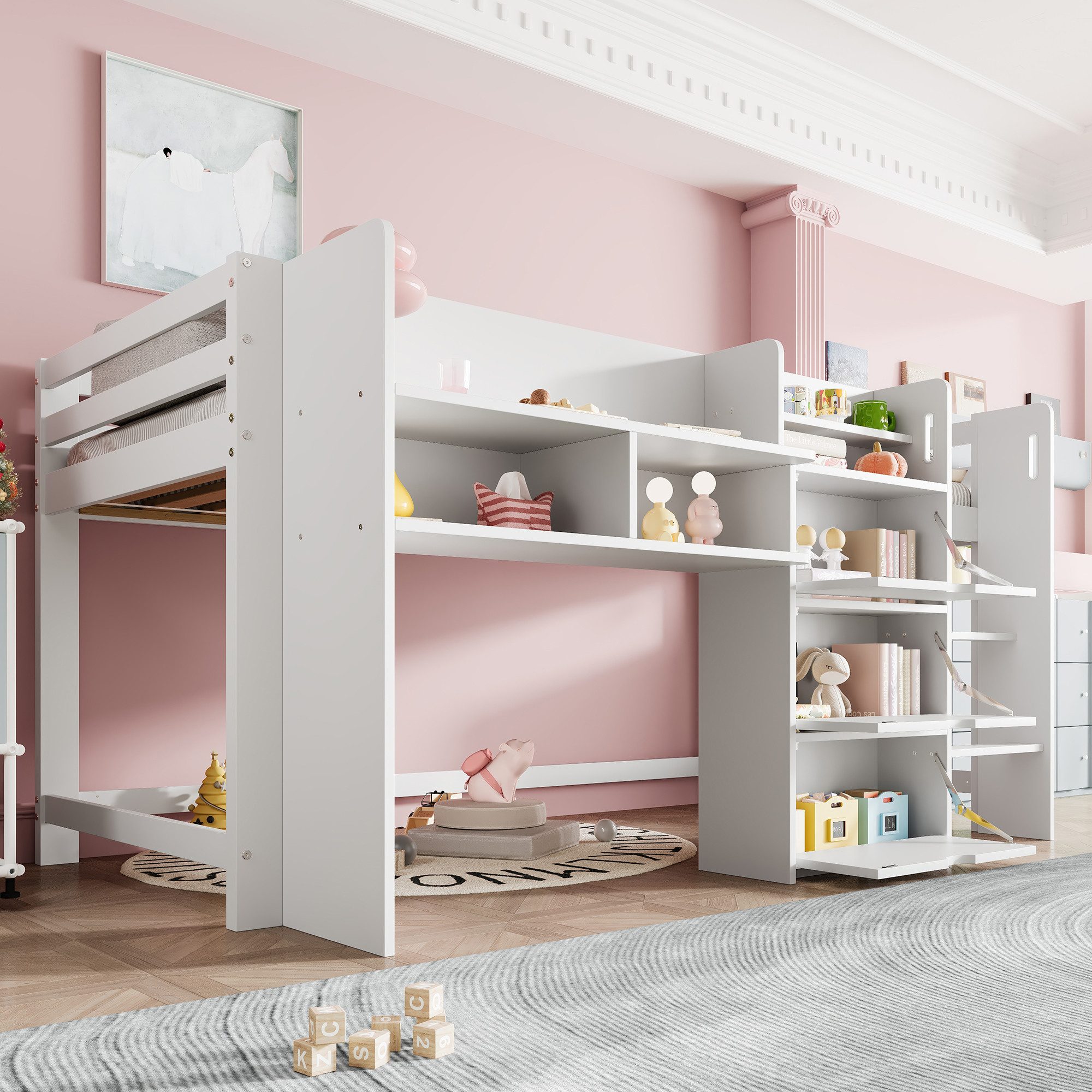 Merax Hochbett 90x200cm Halbhohes Jugendbett, Kieferholz günstig online kaufen