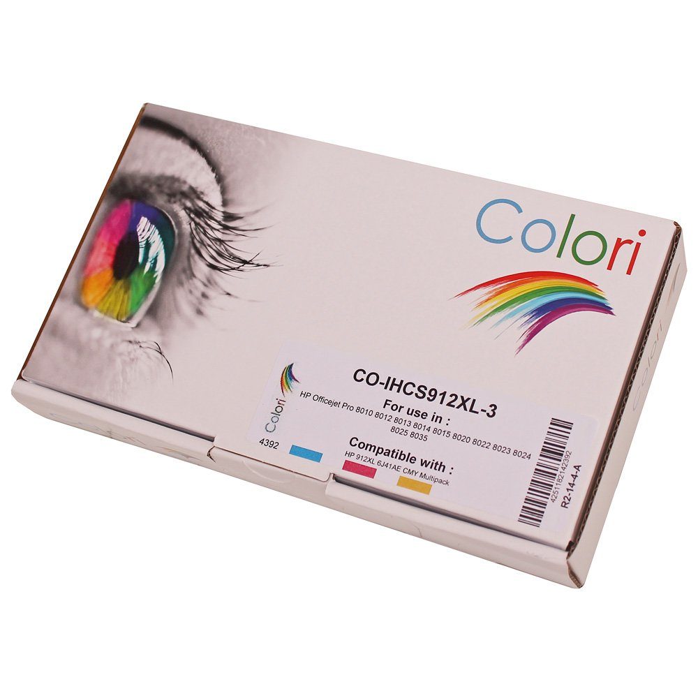 Colori Tintenpatrone (Kompatibles Set 3x 912XL für OfficeJet Pro) Druckerpatrone CMY HP