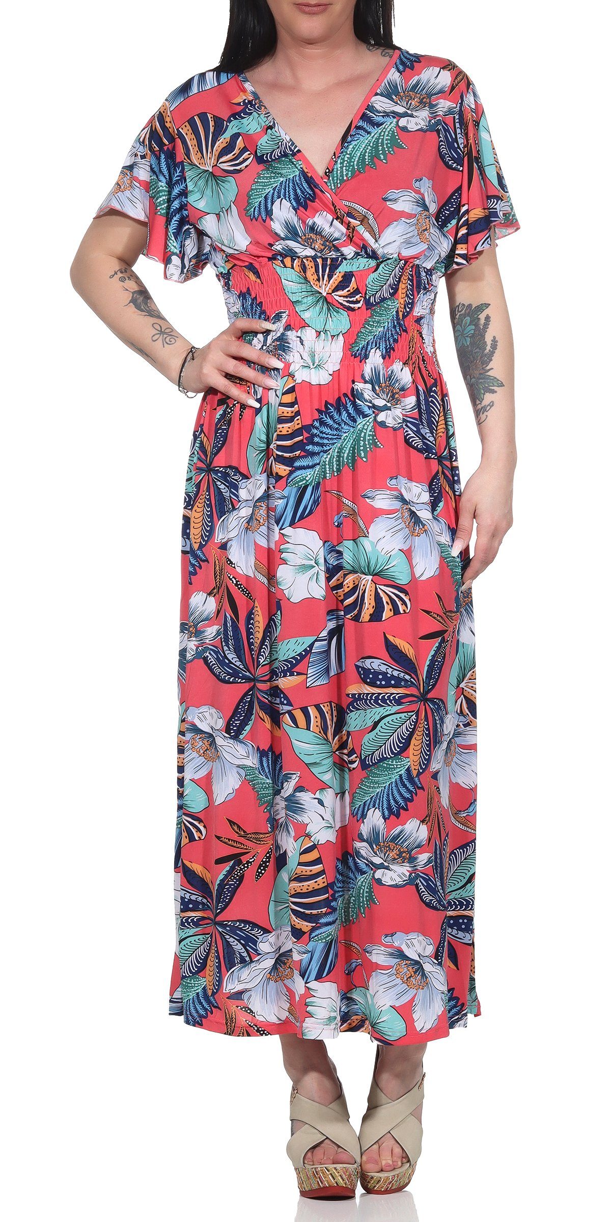 Aurela Damenmode Sommerkleid »Lange Kleider für Damen luftig & leichte  Sommerkleider langes Strandkleid« mit Blumendruck, Raffung in der Taille,  Gesamtlänge: 132 - 135cm online kaufen | OTTO