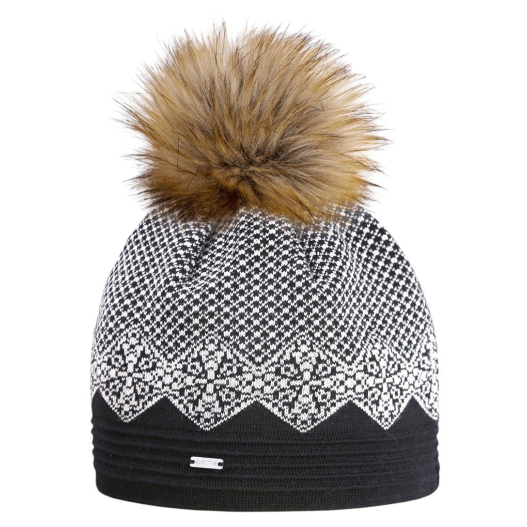 Strickmütze (Bommel) A152 Merino - Damen schwarz/weiss- 1 Stück