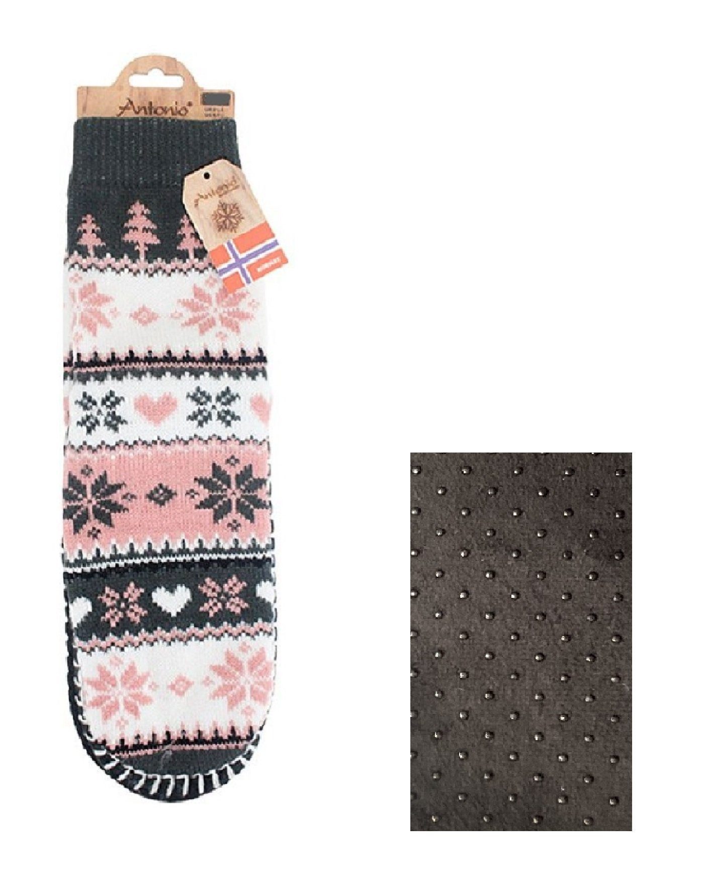 Markenwarenshop-Style Socken Hüttensocken Socken Hausschuhe Damen Gr. 39-42 Farbe: grau/rosa 608