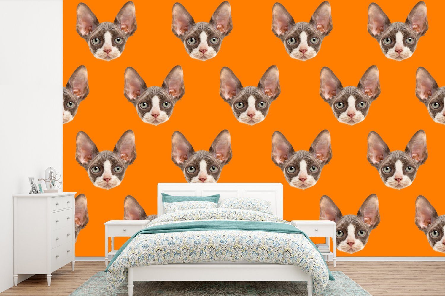 MuchoWow Fototapete Tier - Orange - Muster, Matt, bedruckt, (6 St), Wallpaper für Wohnzimmer, Schlafzimmer, Kinderzimmer, Vinyl Tapete