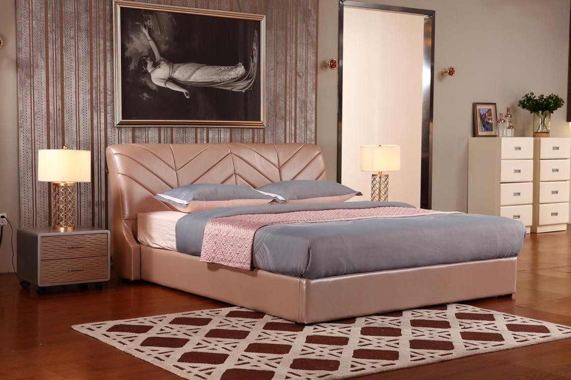 Xlmoebel Polsterbett Luxus-Design Bett mit edlem Lederbezug und XXL-Komfort (Designer Bett 2118), Hergestellt in Europa