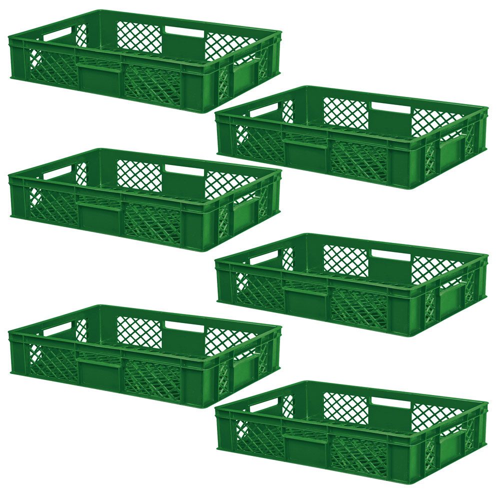 BRB-Lagertechnik Stapelbox 6x Eurobehälter/Bäckerkiste durchbrochen, LxBxH 600x400x150 mm, Stoßfest, robust und formstabil