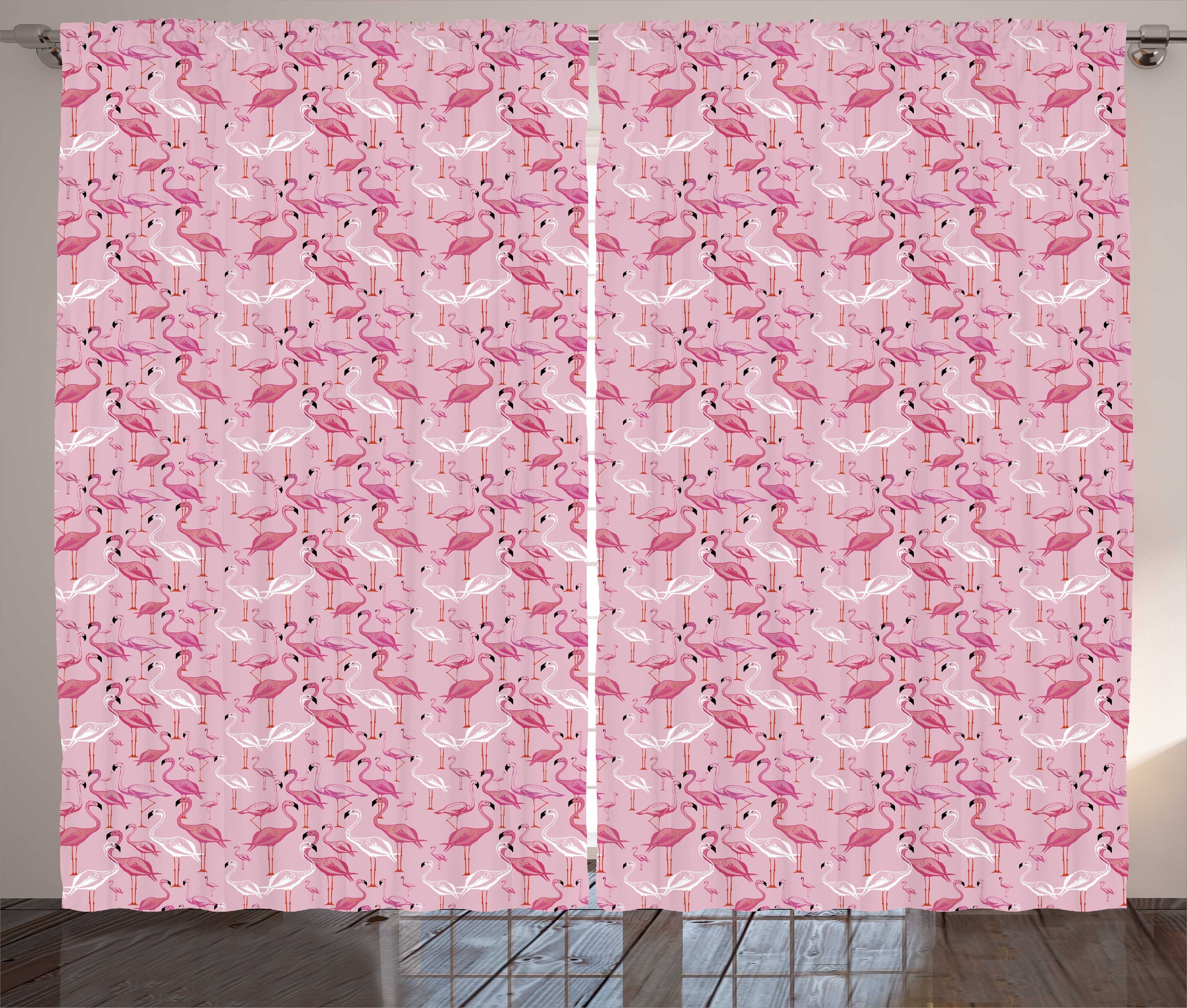 Gardine Schlafzimmer Kräuselband Vorhang mit Schlaufen und Haken, Abakuhaus, Flamingo Tiere in Pinkish Tones
