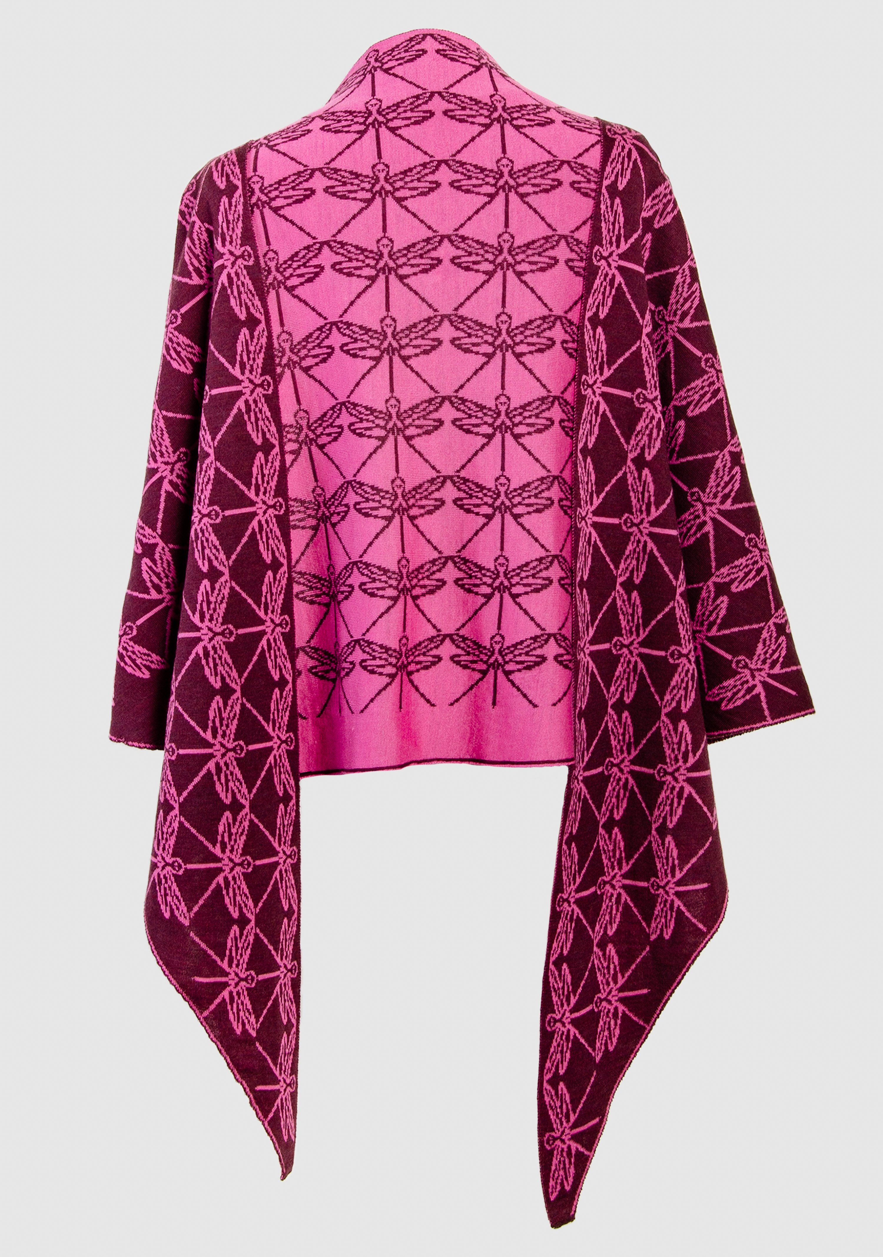LANARTO slow fashion Modetuch Schultertuch 100% zweifarbig purpur_pink Merino Libelle extrasoft