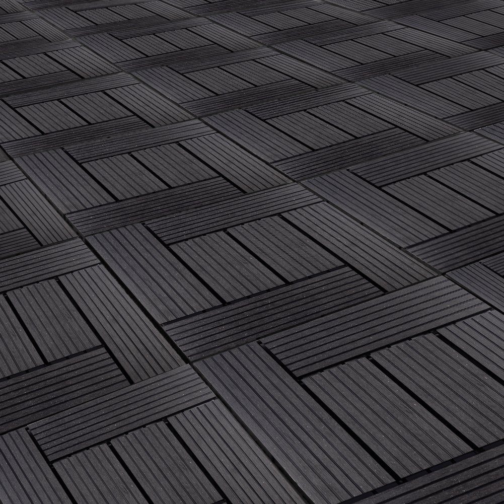 Holz Schwarz euroharry anthrazit WPC WPC-Fliesen 3D 2m² Maserung Terrassenfliesen Fliesen Boden