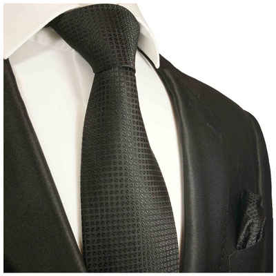 Paul Malone Krawatte Herren Seidenkrawatte mit Tuch modern uni Waffelmuster 100% Seide (Set, 2-St., Krawatte mit Einstecktuch) Breit (8cm), schwarz 2007