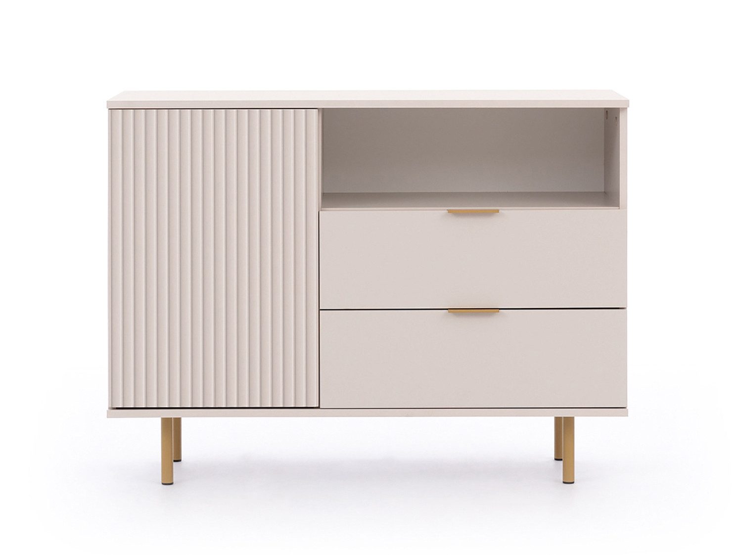 Beautysofa Kommode NOVELLO mit 2 Schubladen und 1 Tür (Metallfüße), Breite: 107 cm