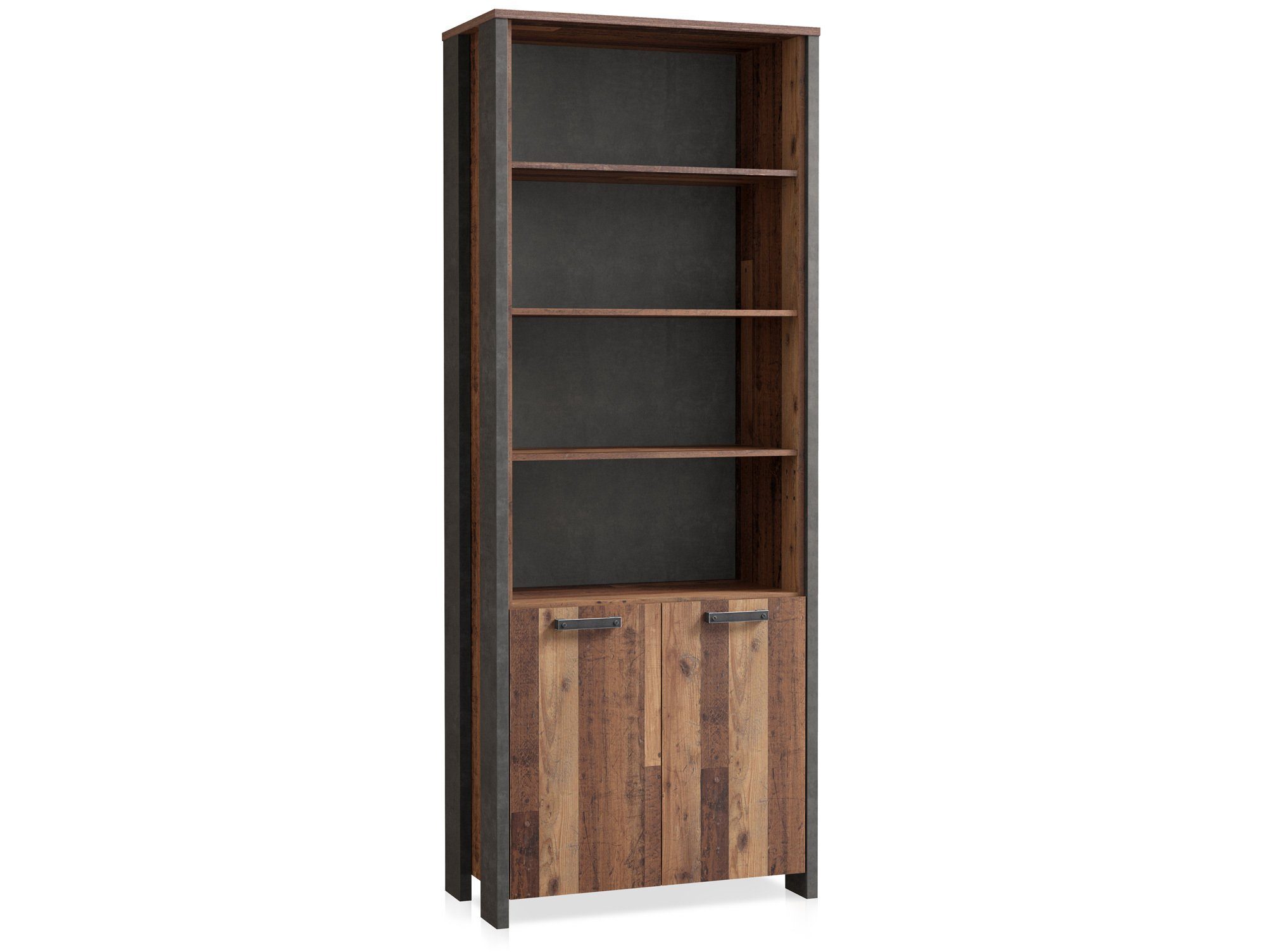 Wood CASSIA Bücherregal, Dekorspanplatte, Moebel-Eins Material 2 Büroschrank Vintage/betonfarbig Old Türen,