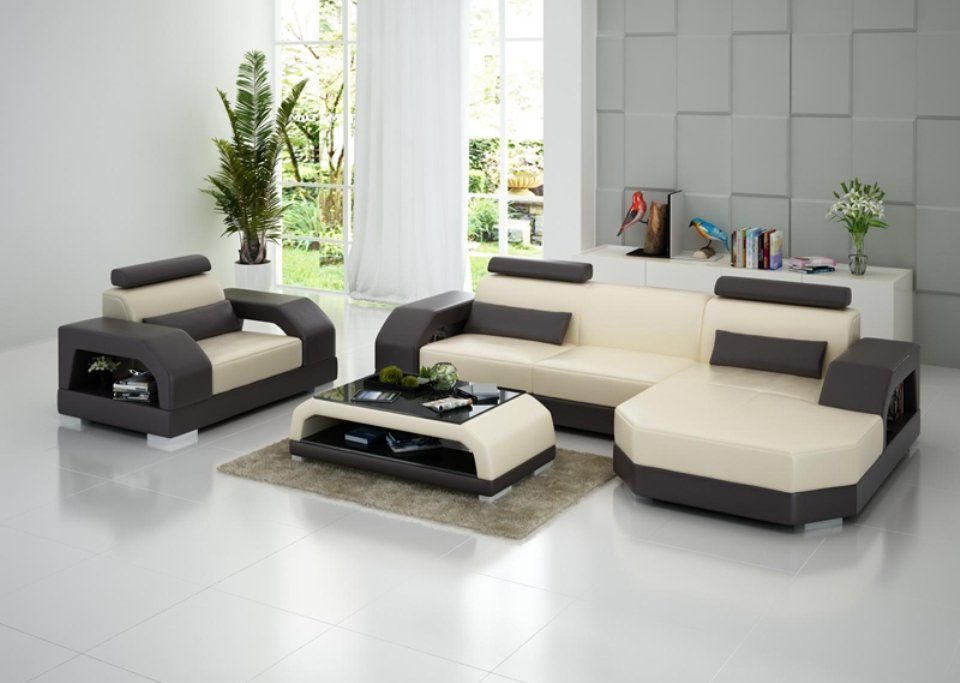 Couch 1 Wohnlandschaft JVmoebel Design Ledersofa Ecksofa, Ecksofa Garnitur + Sitzer