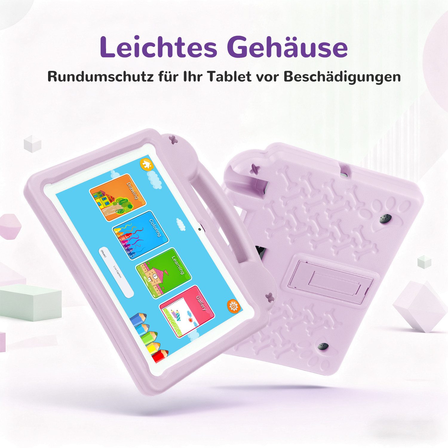 oyajia Kinder-Tablet, 10.1” Android 15 Octa Core 8GB RAM+64GB ROM 1280x800 HD Tablet (10.1", 64 GB, Quad Core, 2.4G+5G, mit stoßfester Hülle Bluetooth WLAN Kindersicherung Dual-Kamera Tasche)