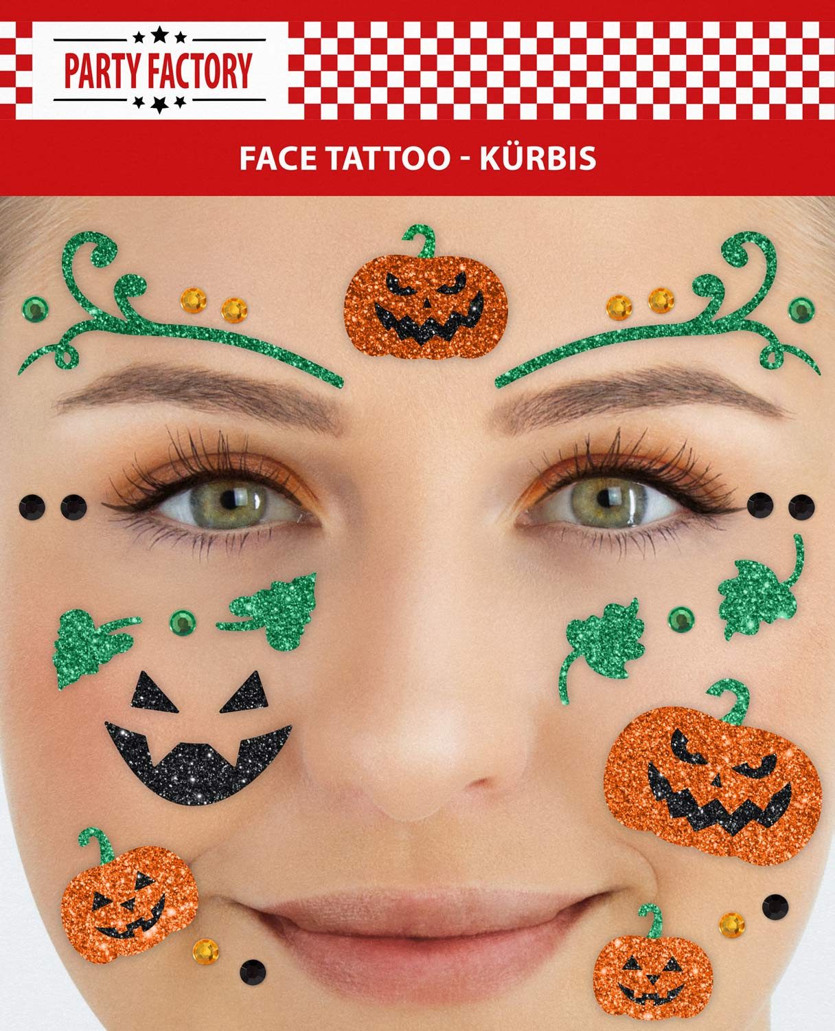 Party Factory Strass-Tattoo Gesichtstattoo Glitter Face Tattoo Glitzer Karneval Halloween Party, mit Glitzerelementen und Strass-Steinchen je nach Wahl