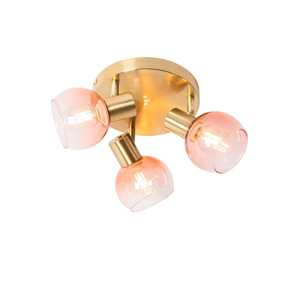Qazqa LED Aufbaustrahler Vidro, Dimmbar, LED wechselbar, Extra-Warmweiß, QAZQA Aufbauspot, e14, Rosa, Stahl, Art Deco