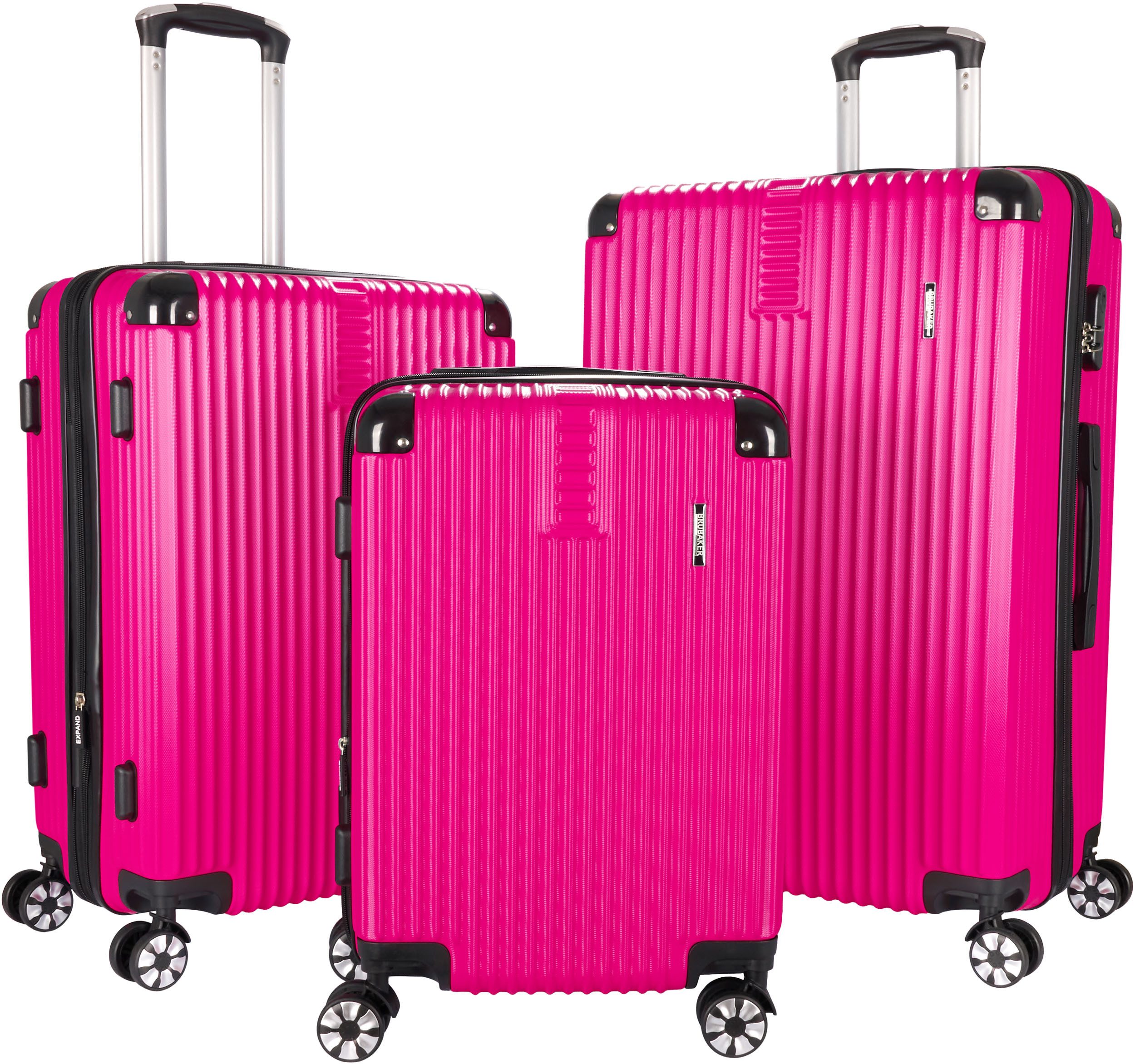 BRUBAKER Kofferset London - Reisekoffer Set inklusive Handgepäck - Hartschalen Koffer, 4 Rollen, (ABS Trolleys (M, L, XL), 3 tlg., Boardcase), mit Zahlenschloss, 4 Rollen und Komfort Tragegriffen