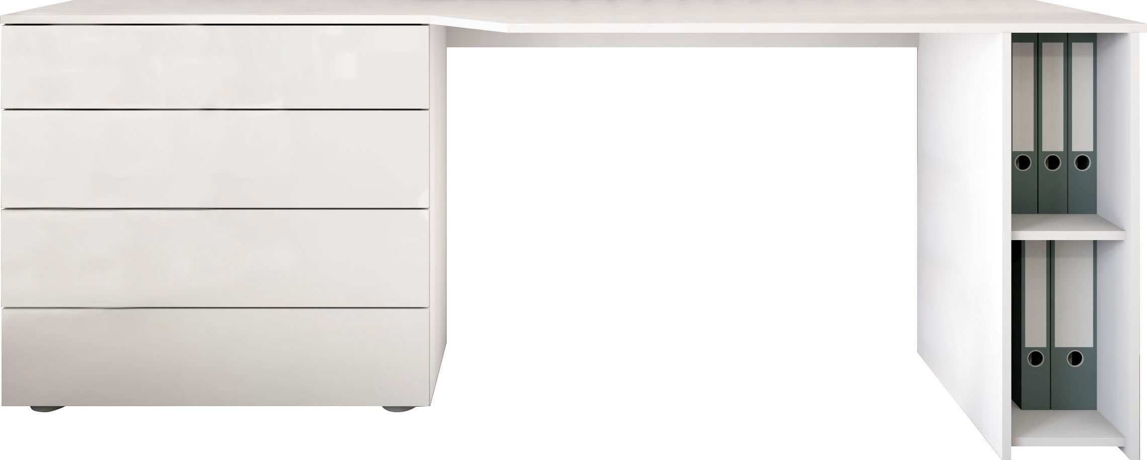 Schreibtisch cm, Wallis, 196 borchardt to weiß/weiß Open-Funktion Möbel Breite Hochglanz Push