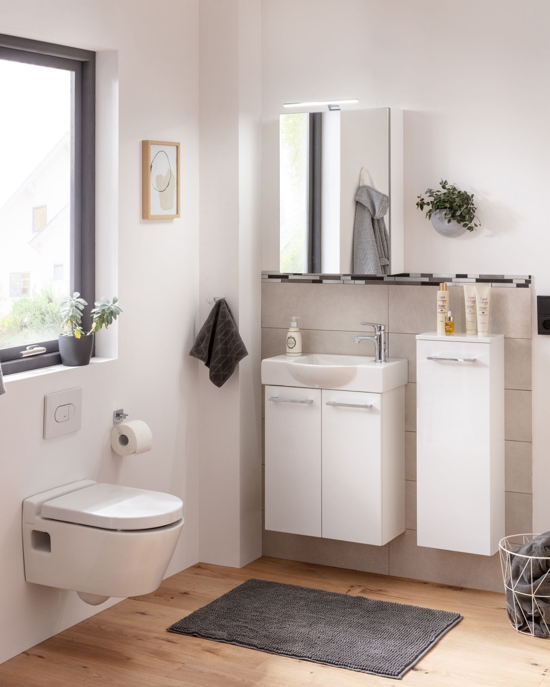 | matt Weiß Gäste-WC, ca. für 55 SBC Weiß cm FACKELMANN Breite Waschbeckenunterschrank Badmöbel