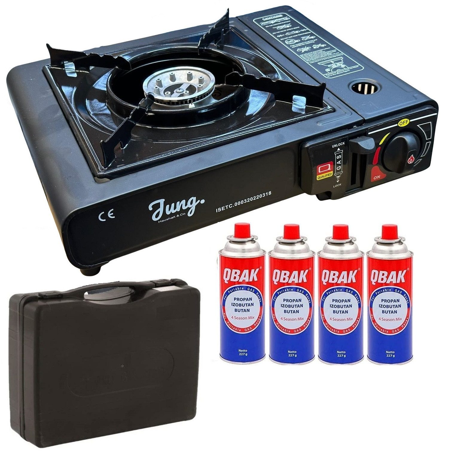 JUNG Gaskocher Campingkocher 4 Gaskartuschen, Notfallkocher survivalkit kocher stromausfall notfall