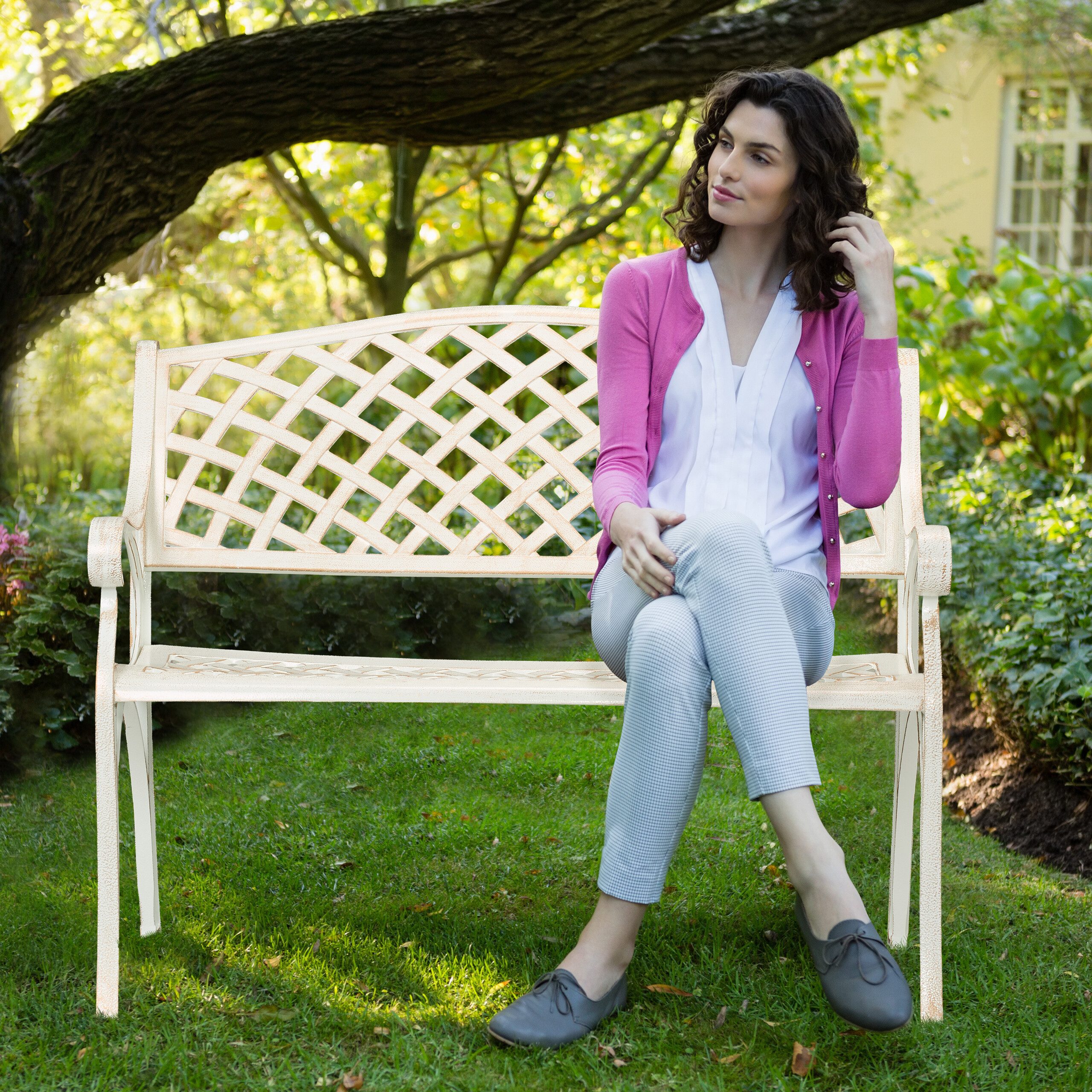 relaxdays Gartenbank antik weiß