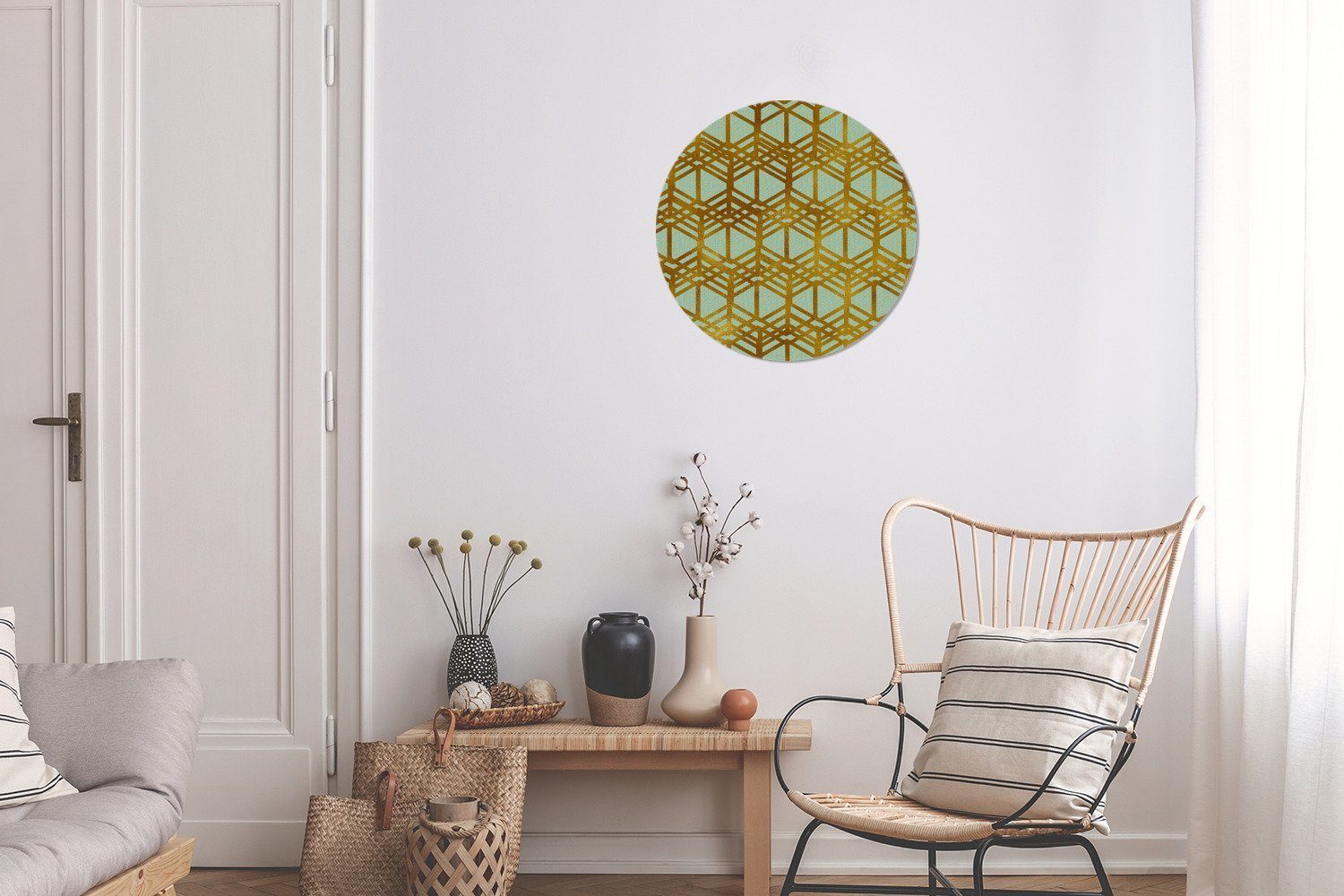 cm - Wohnzimmer, Luxus Wandbild, St), Kreis Gold Muster, Gemälde (1 - 30x30 Wanddekoration Rundes MuchoWow Forex,