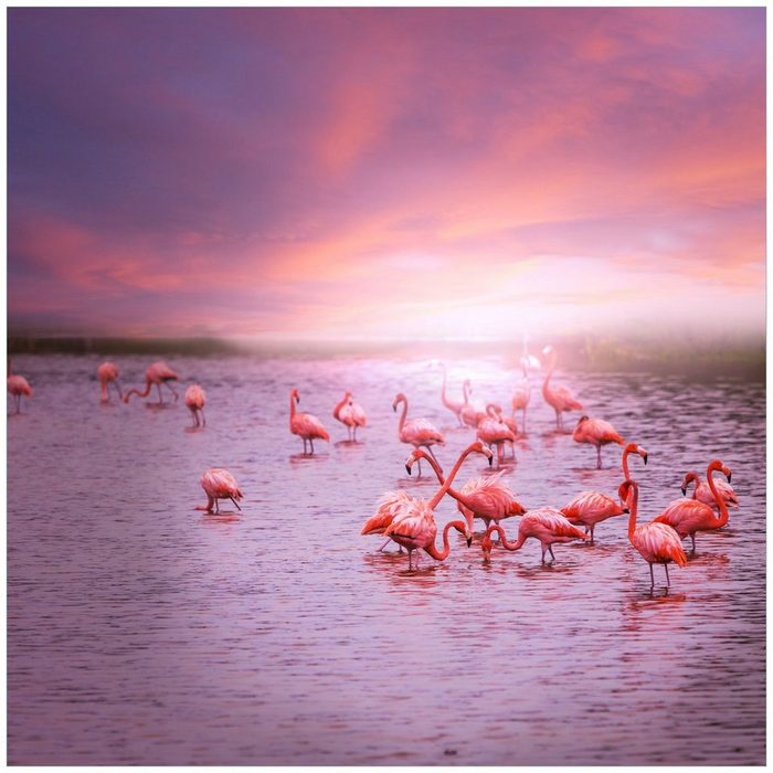 Wallario Möbelfolie Rosa Flamingos bei Sonnenuntergang