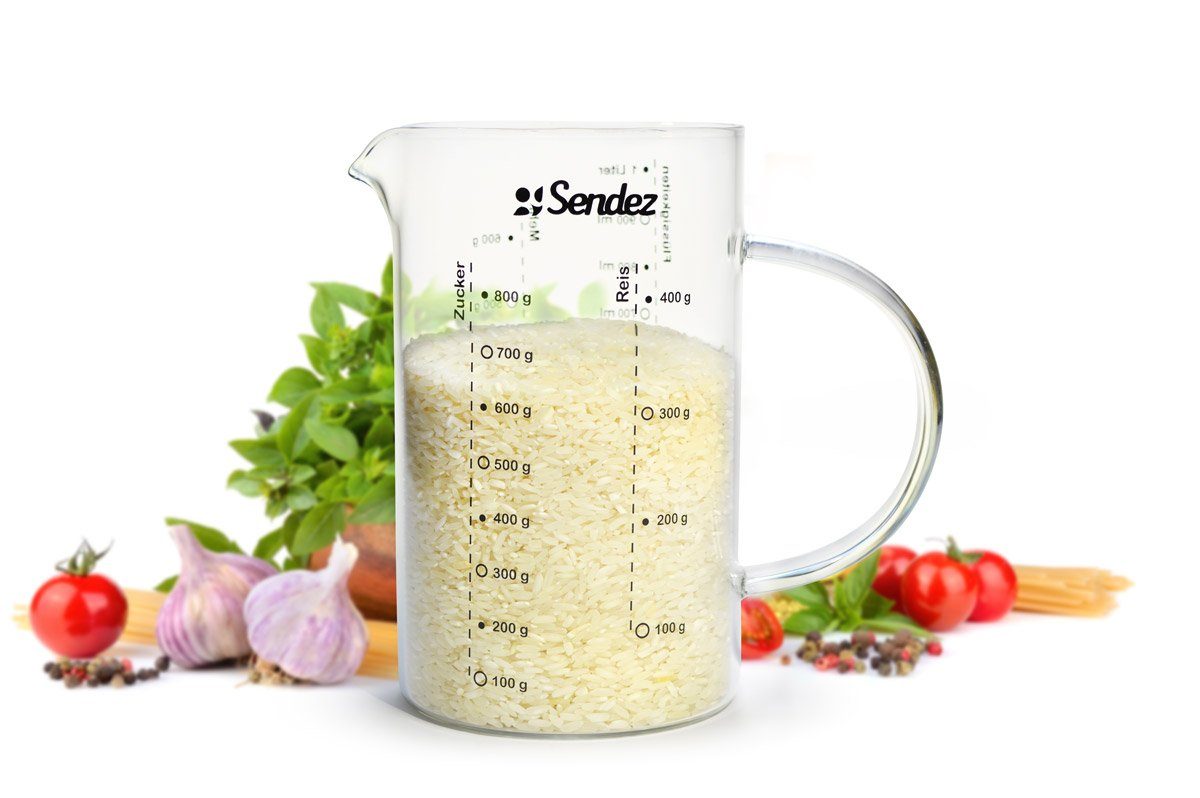 Sendez Messbecher 1L aus Borosikatglass Messkanne Dosierhilfe Messbehälter, Glas