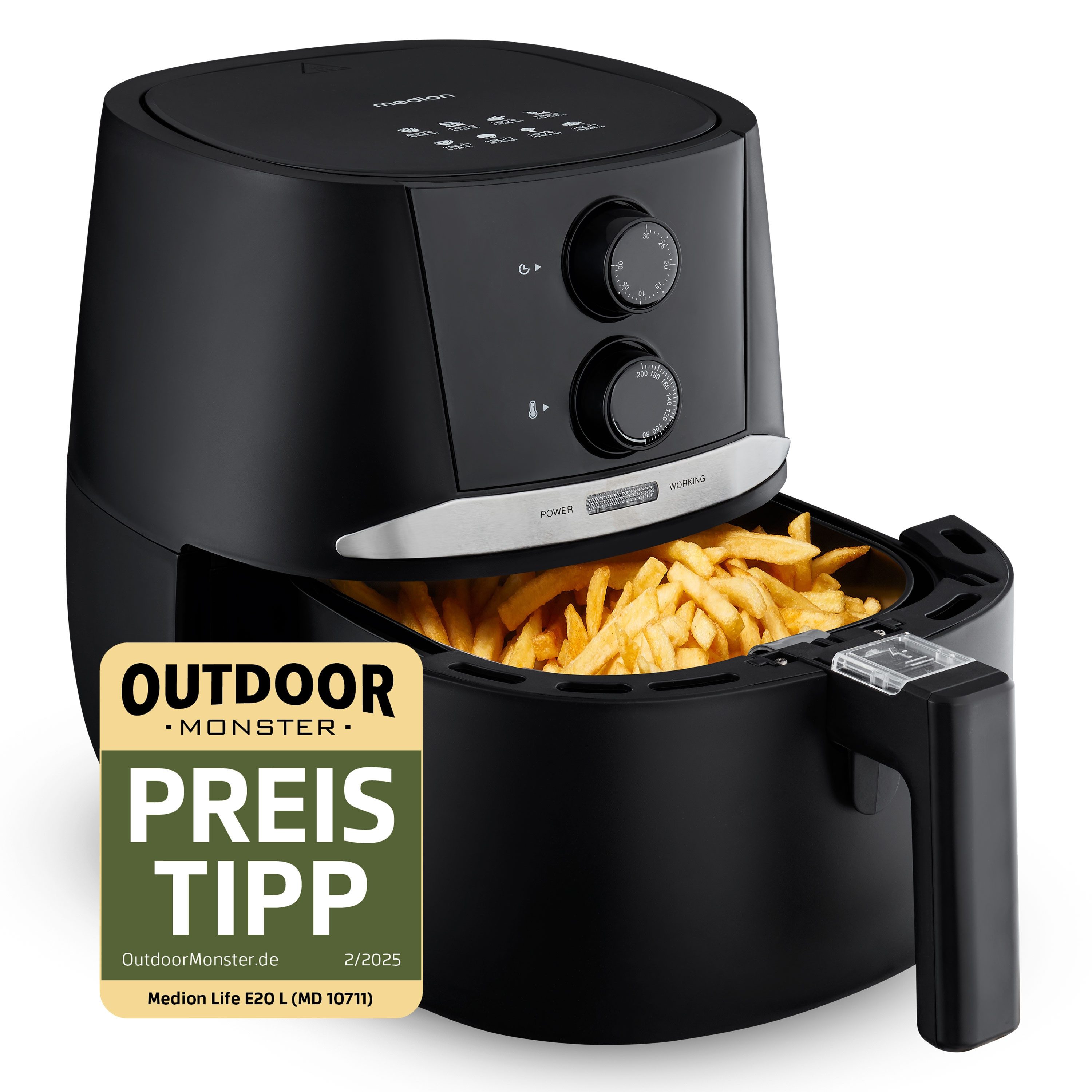 Medion® Fritteuse MD10711, 1400 W, 3,2 Liter Frittierkorb, ca. 1400 Watt, ölfreies Frittieren