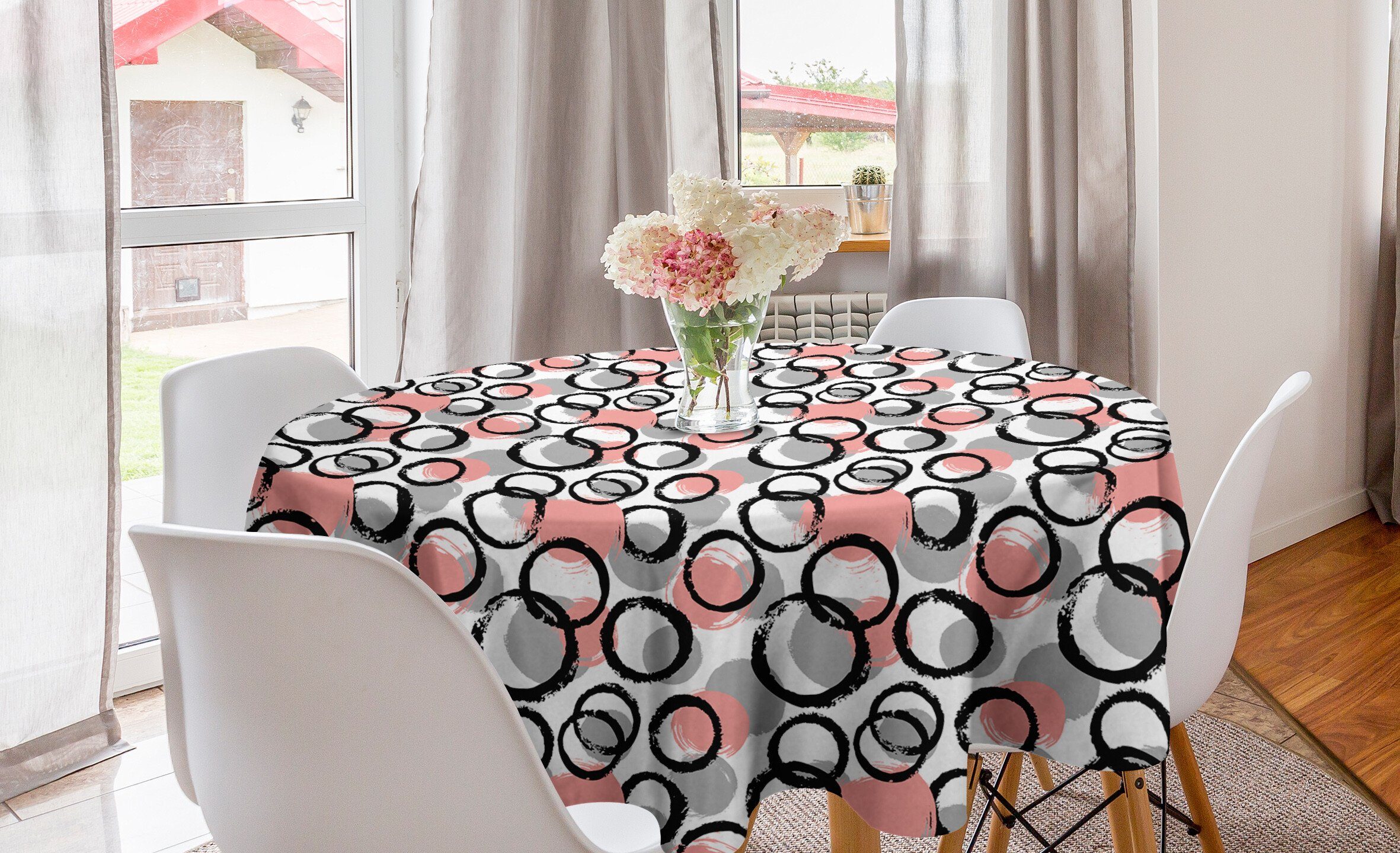 Abakuhaus Tischdecke Kreis Tischdecke Abdeckung für Esszimmer Küche Dekoration, Geometrisch Brushstroke Circle Art
