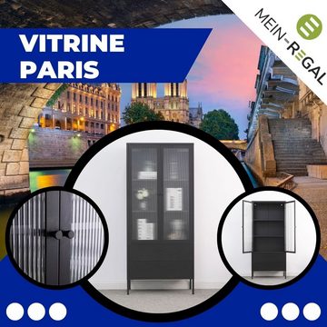 Mein-Regal Standvitrine Vitrine Paris Schwarz Metall 2 Glastüren 2 Schubladen 3 Einlegeböden