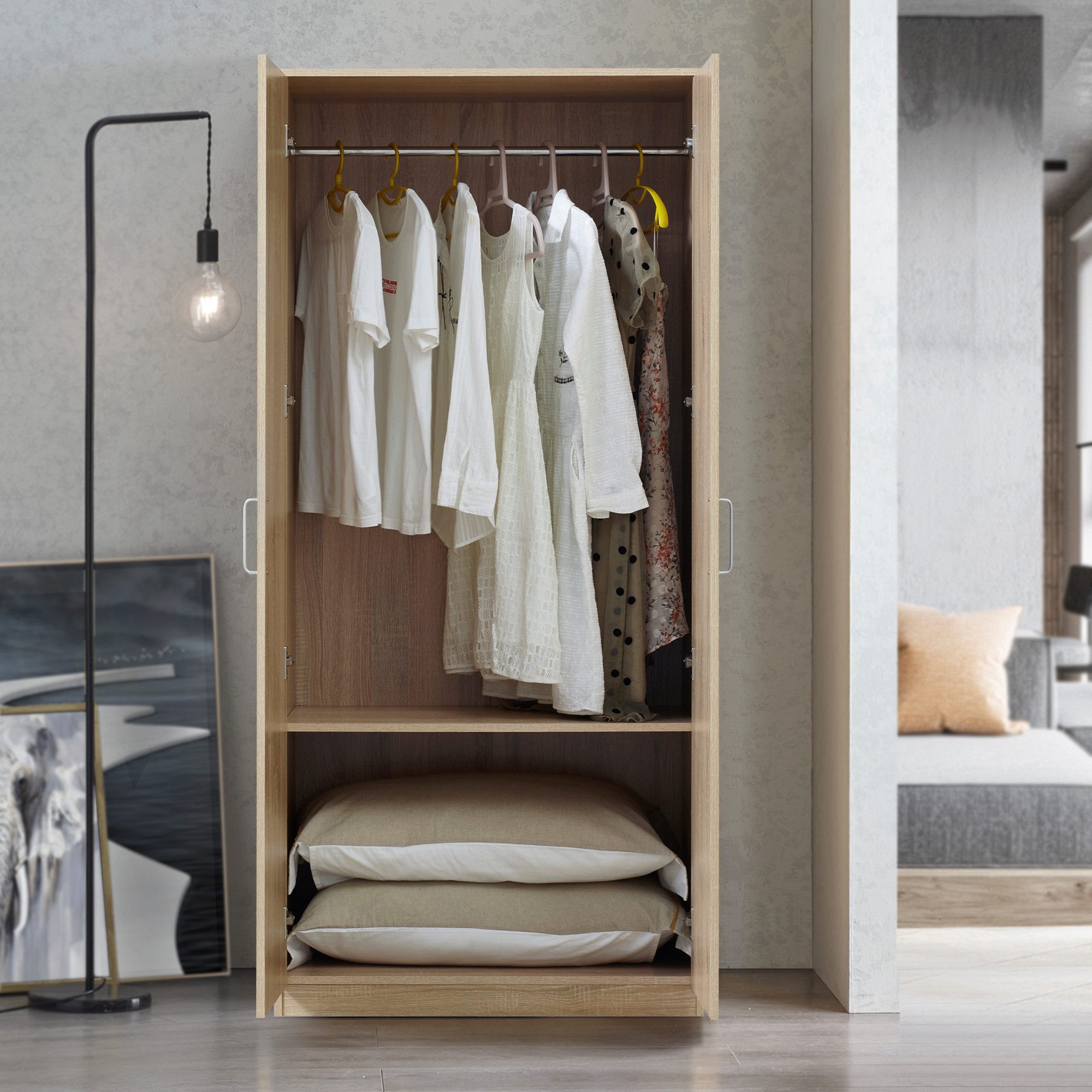 en.casa Kleiderschrank »Bodolz« 176x80x52 cm Sonoma-Eichenoptik günstig online kaufen