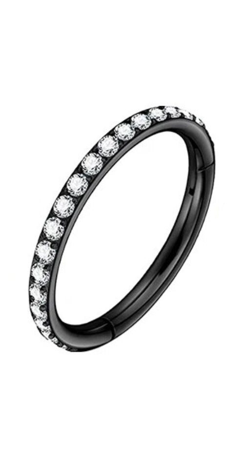 Karisma Schmuck Nasenpiercing Edelstahl Schwarz Hinged Segmentring Charnier/Conch Clicker Ring, Ohrring Kristall Zirkonia Stärke 1,2mm Herrenschmuck Frauenschmuck