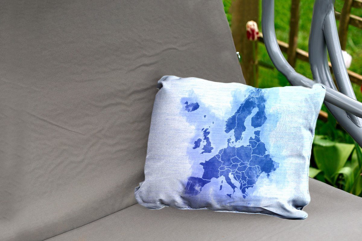 Dekokissenbezug, - Blau, Outdoor-Dekorationskissen, Karte Europa Polyester, Kissenhülle Dekokissen - MuchoWow