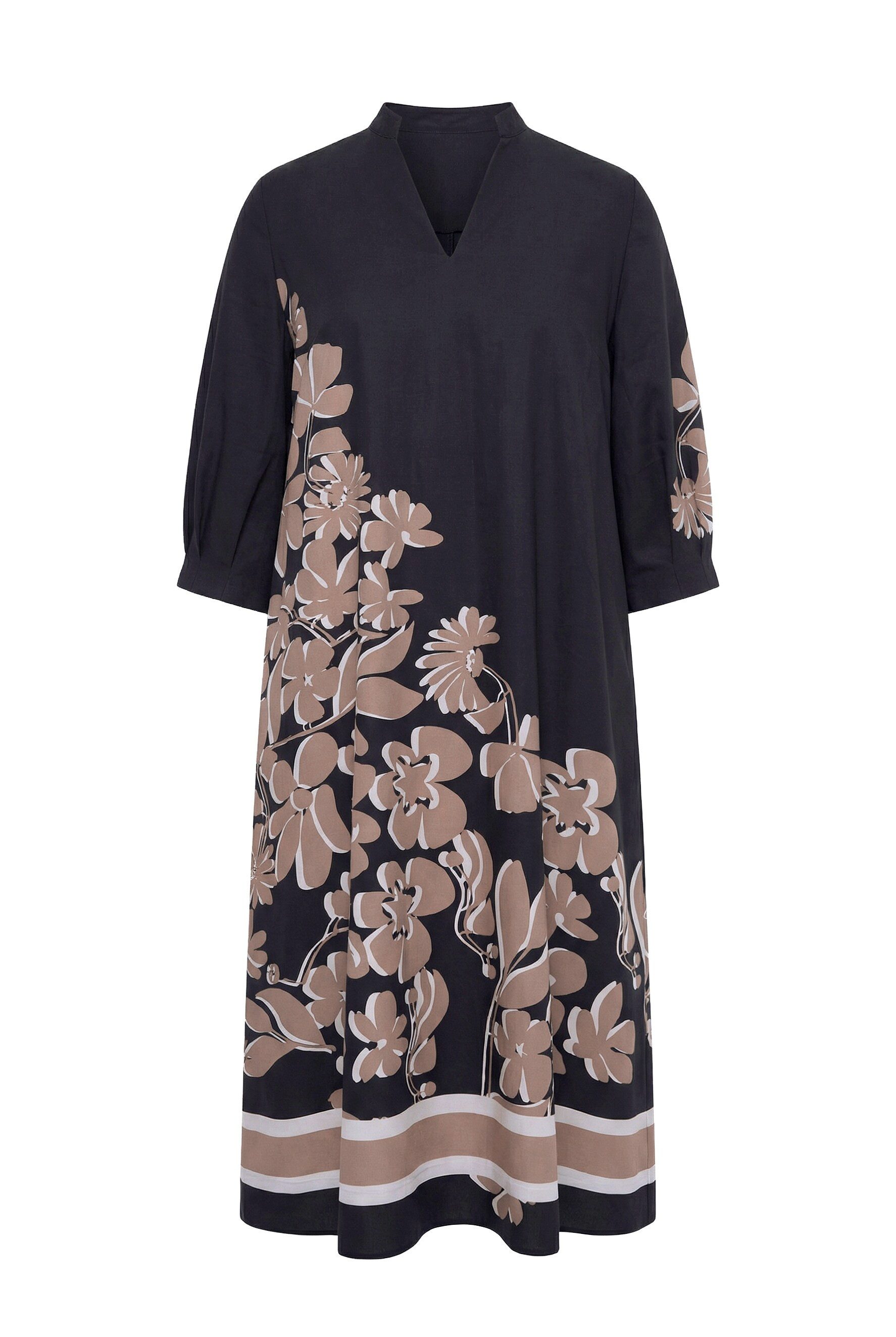 Ulla Popken Maxikleid Midikleid Lyocell A-Linie Stehkragen 3/4-Arm