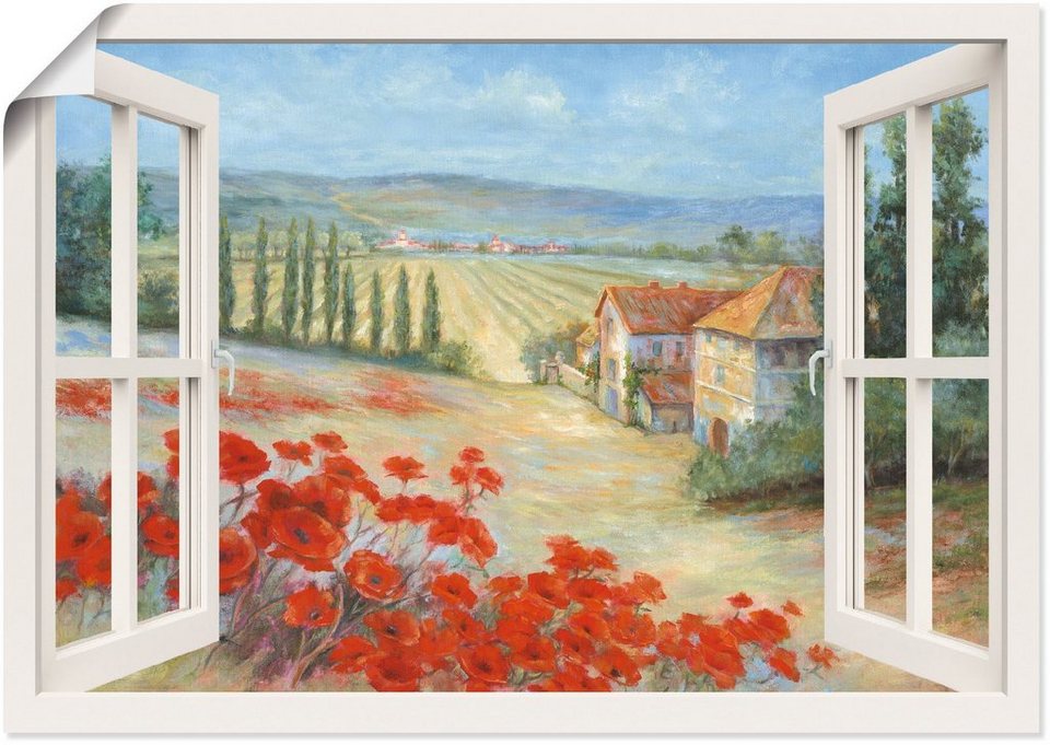 Artland Wandbild Mohnlandschaft, Fensterblick (1 St), als Alubild,  Leinwandbild, Wandaufkleber oder Poster in versch. Größen