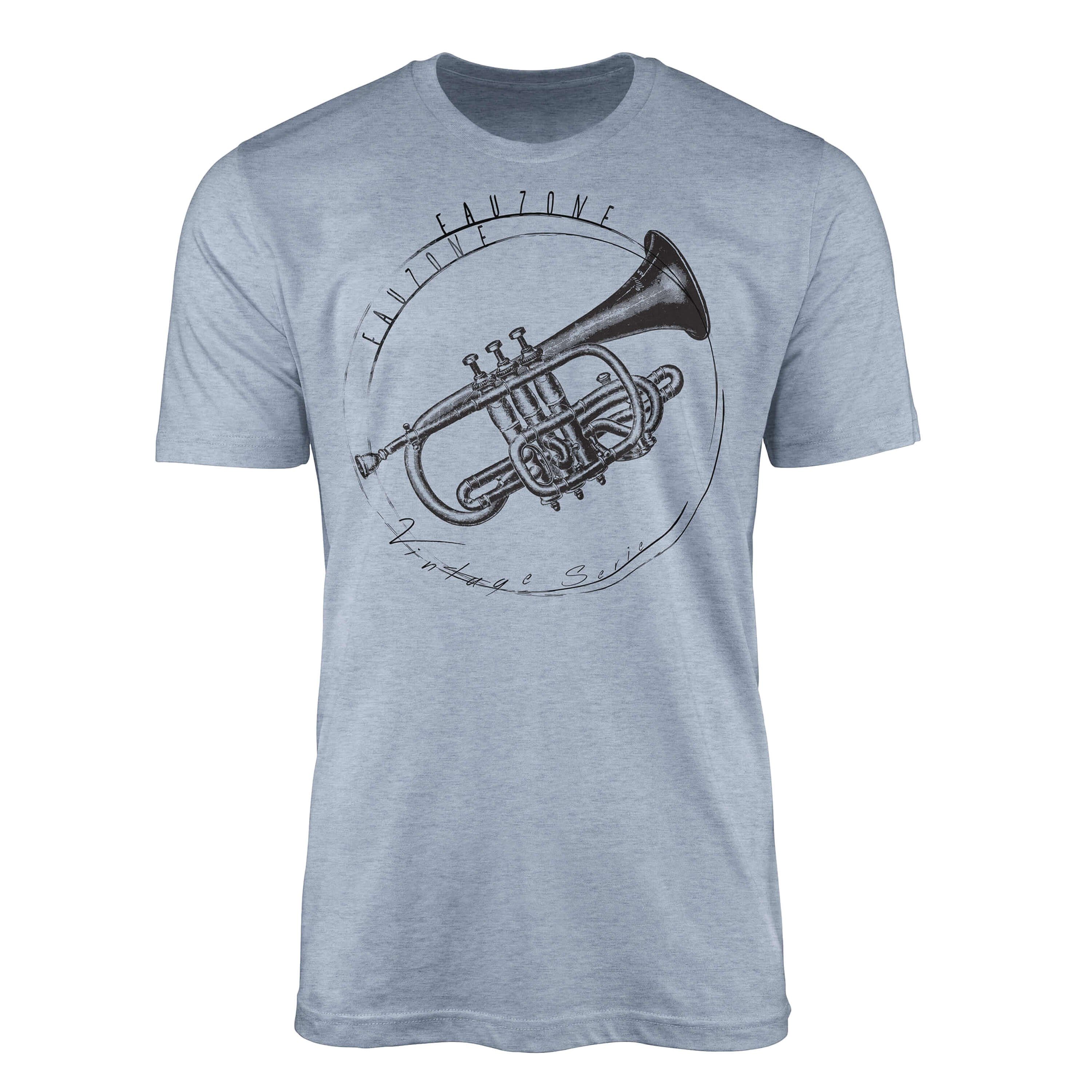 Sinus Art T-Shirt Vintage Herren T-Shirt Trompete Stonewash Denim