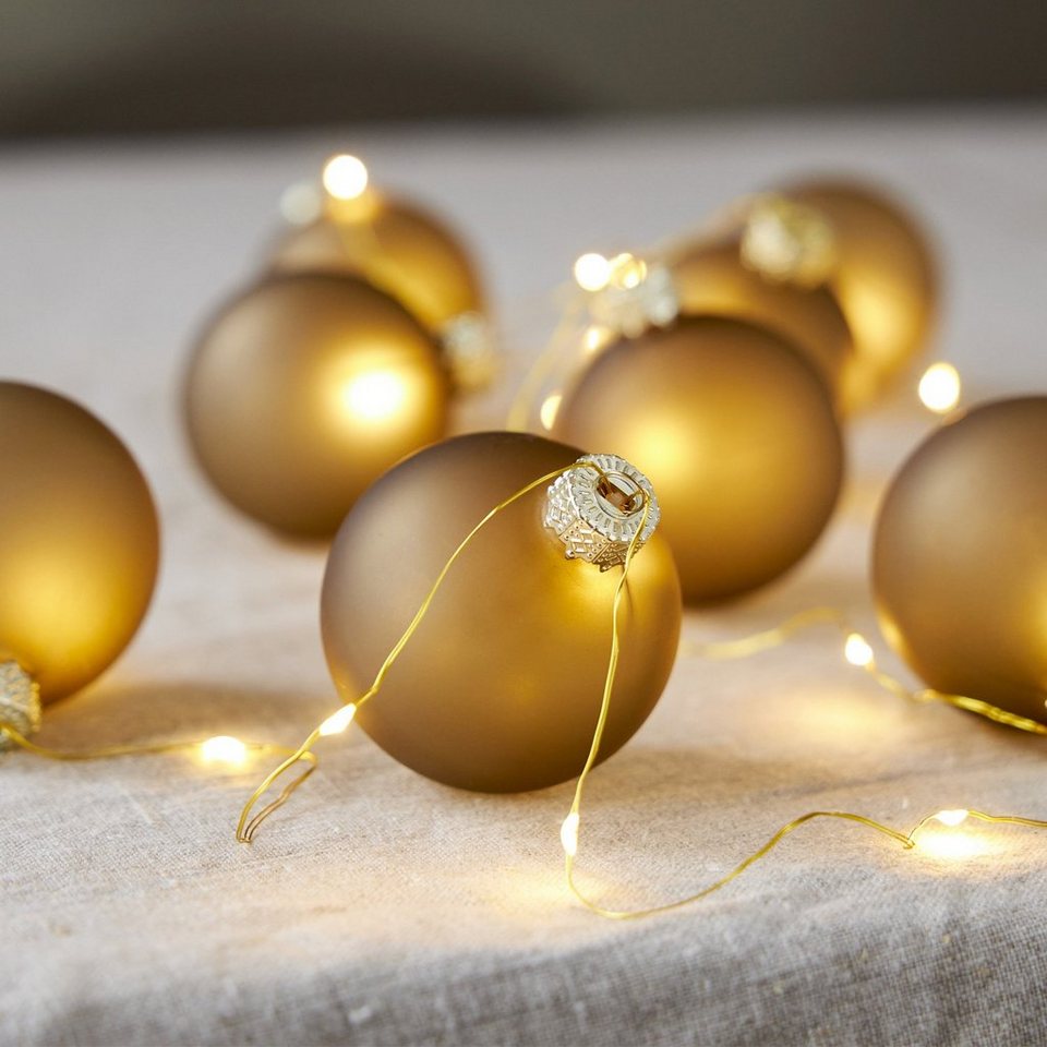 MARELIDA LED-Lichterkette Weihnachtskugeln Christbaumkugel Timer Batterie  Deko gold 1,6m, 22-flammig