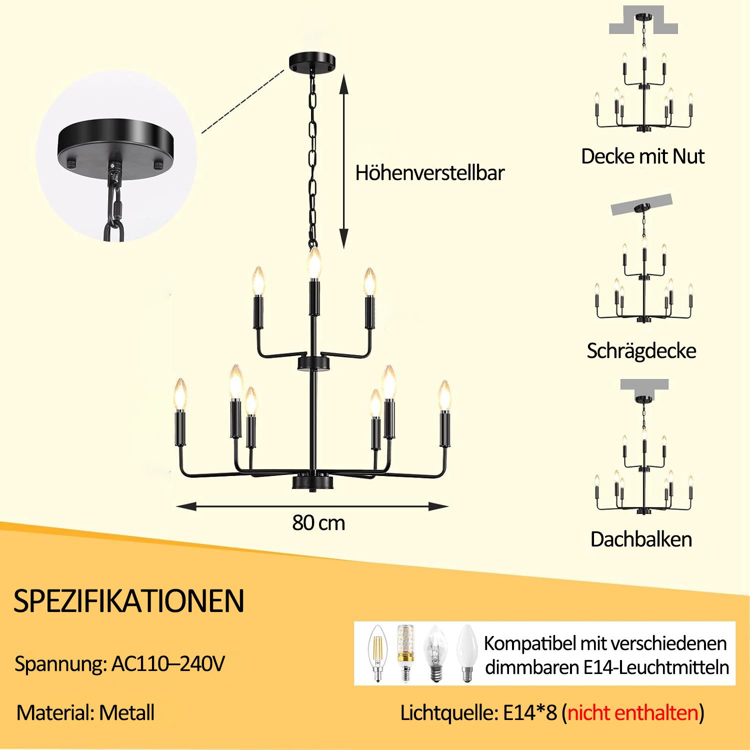 ZEUOPQ Deckenleuchten Schwarzer Kronleuchter Deckenlampe mit günstig online kaufen