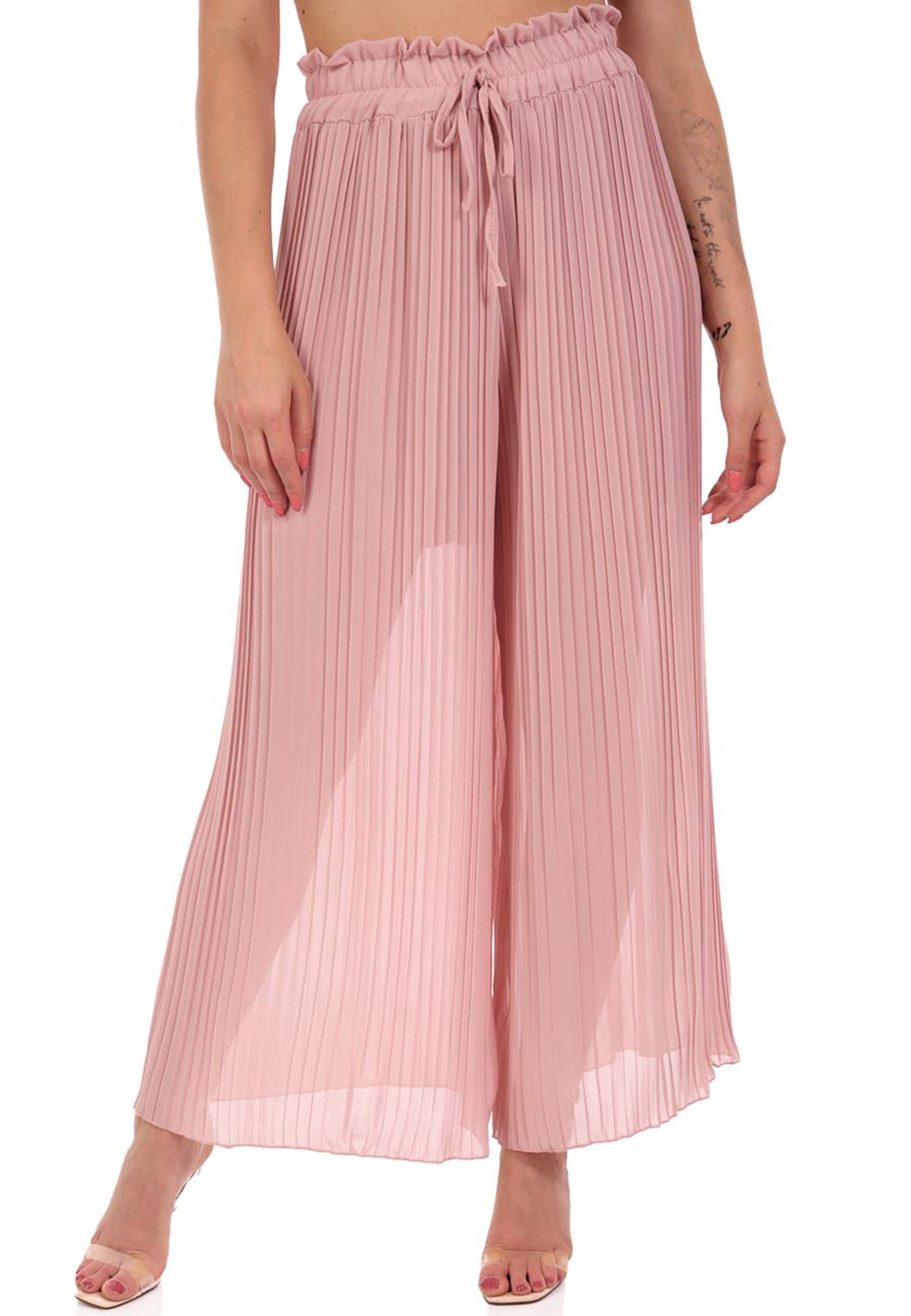 44 Fashion Style YC Palazzohose Size Plissee Schlupfhose & Bund rosa Faltenhose 34- casual, elastischem mit in Hose (1-tlg) One Schlupfform
