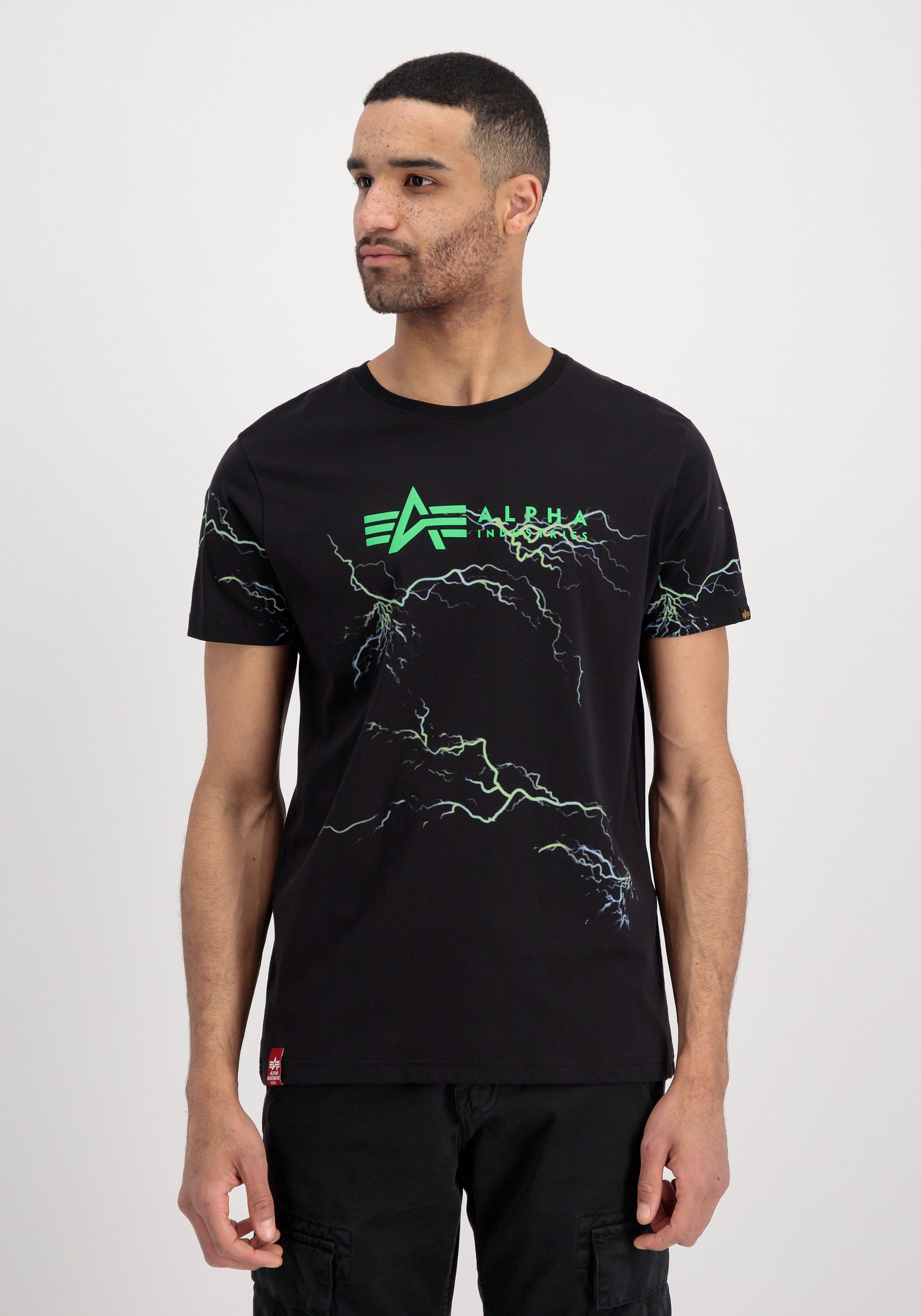 Alpha Industries T-Shirt Alpha Industries Men - T-Shirts Lightning AOP T black/light green