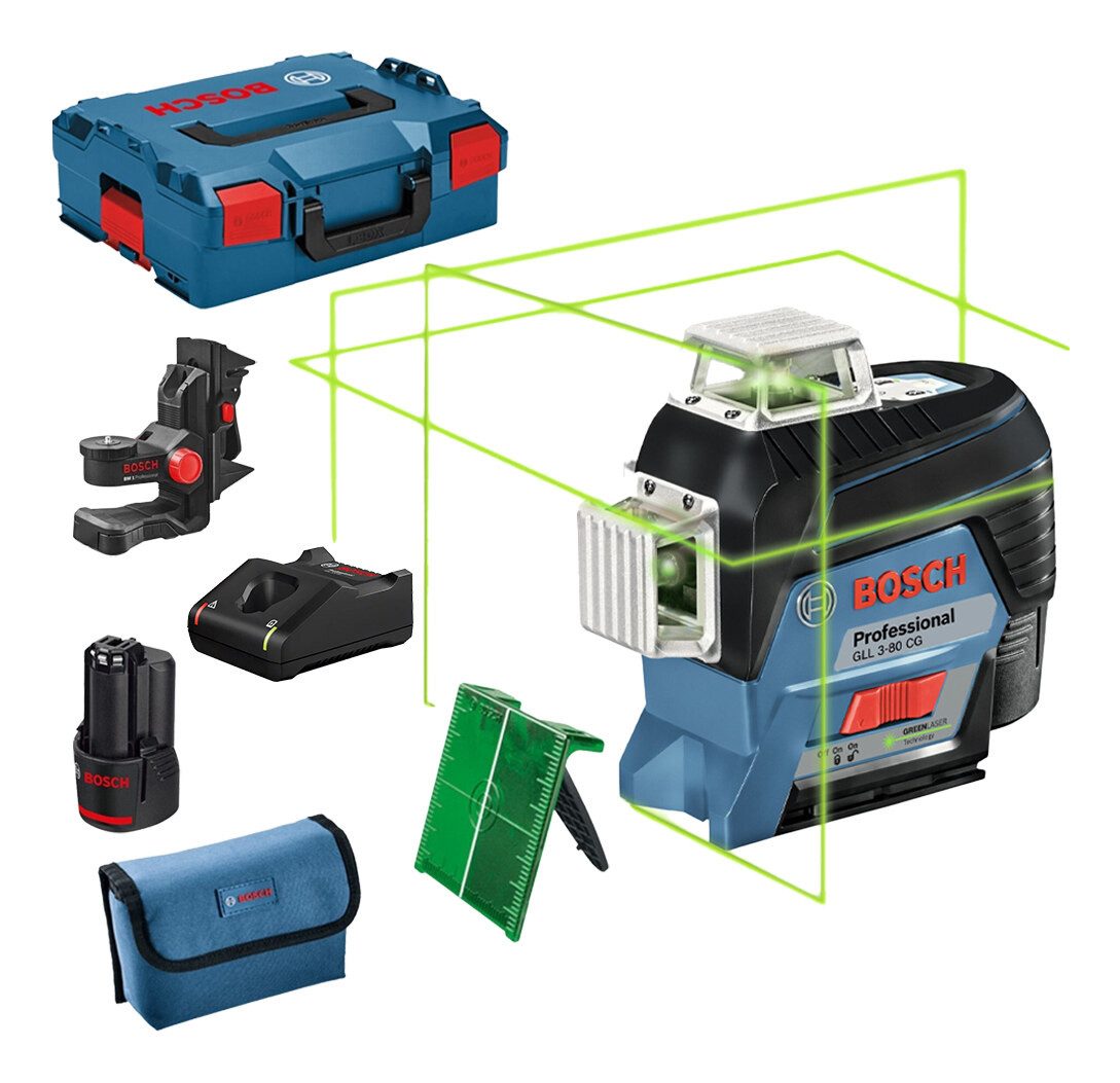 Bosch Professional Punkt- und Linienlaser GLL 3-80 CG, Mit 1x Akku 2 Ah & Schutztasche - in L-BOXX 136