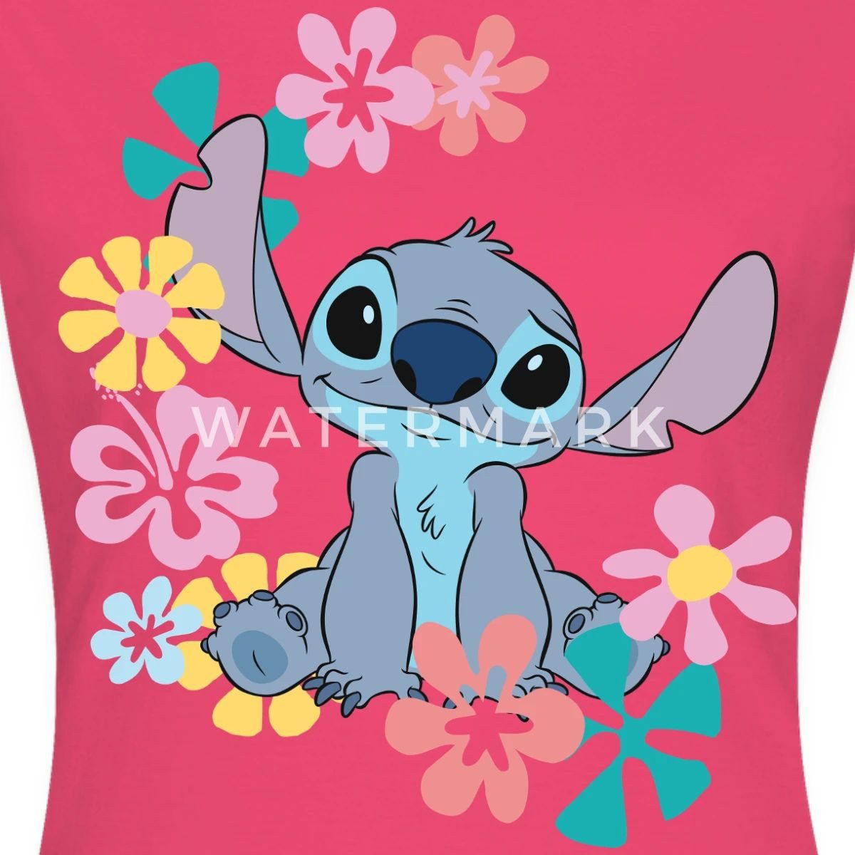 Spreadshirt T-Shirt Lilo & Stitch, Stitch Mit Hawaiianischen Blumen Frauen günstig online kaufen