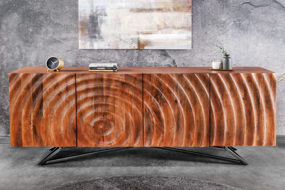 riess-ambiente Lowboard ZEN 180cm braun / schwarz (Einzelartikel, 1 St), Massivholz · Metall · Stauraum · Front Design · handmade · Wohnzimmer