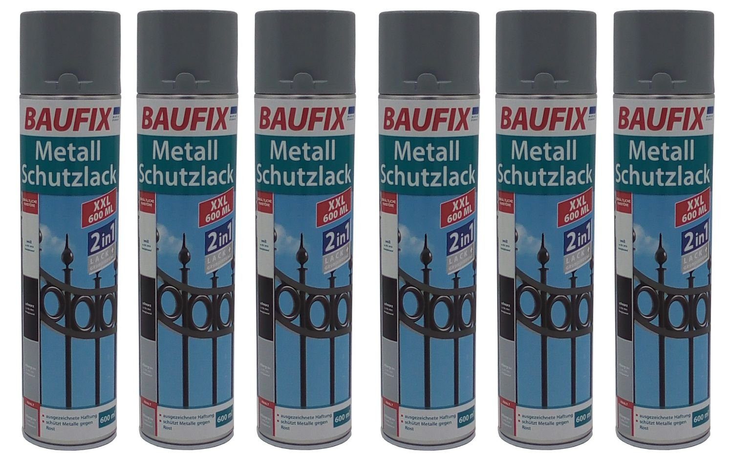 BURI Vollton- und Abtönfarbe 6x Baufix Metall Spray Schutzlack ml silbergrau glänzend 600 2in1