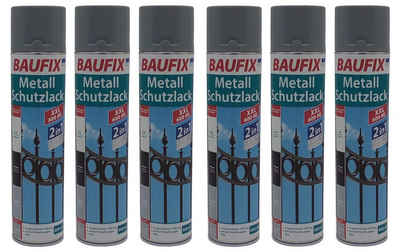 BURI Vollton- und Abtönfarbe 6x Baufix 2in1 Metall Schutzlack Spray 600 ml silbergrau glänzend